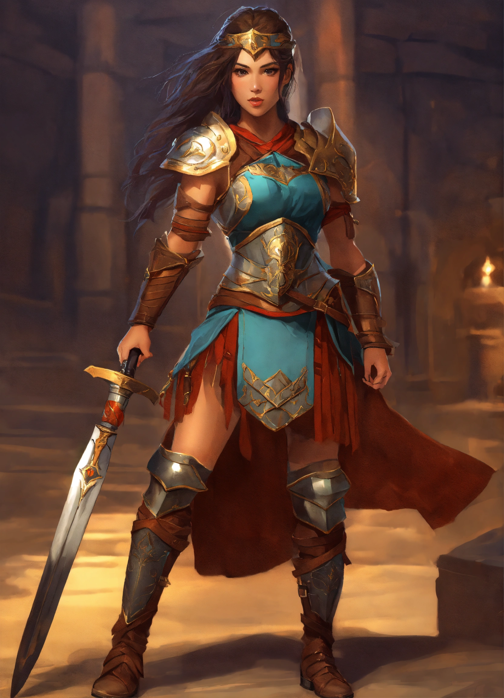 Lexica - Female warrior, tunic, legs. full shot. shoes, armour