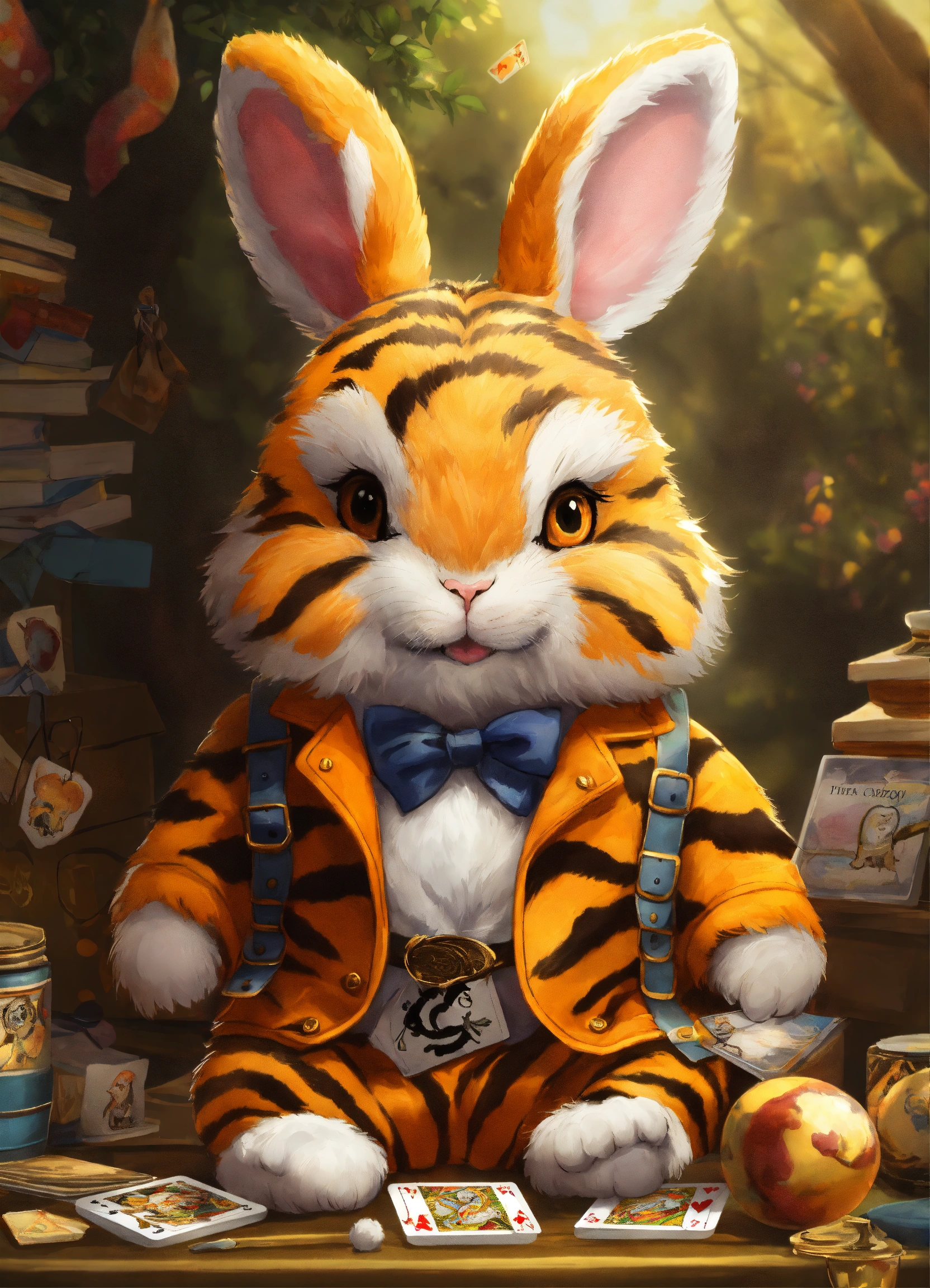 Lexica - Fluffy rabbit, the coat is painted in tiger color, there are ...