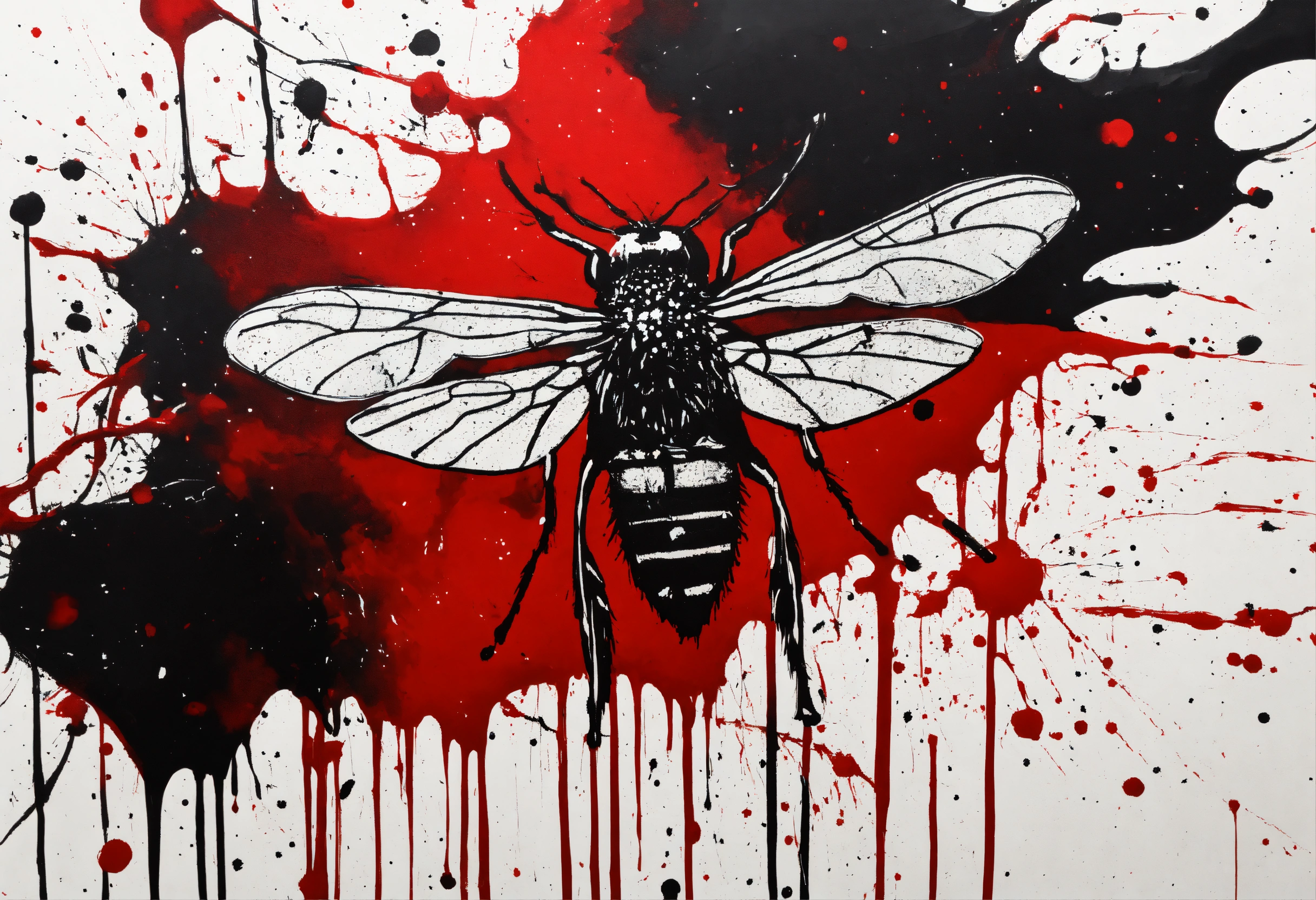 Lexica - Fly, abstract splatters and drips, Monochrome with red accents ...
