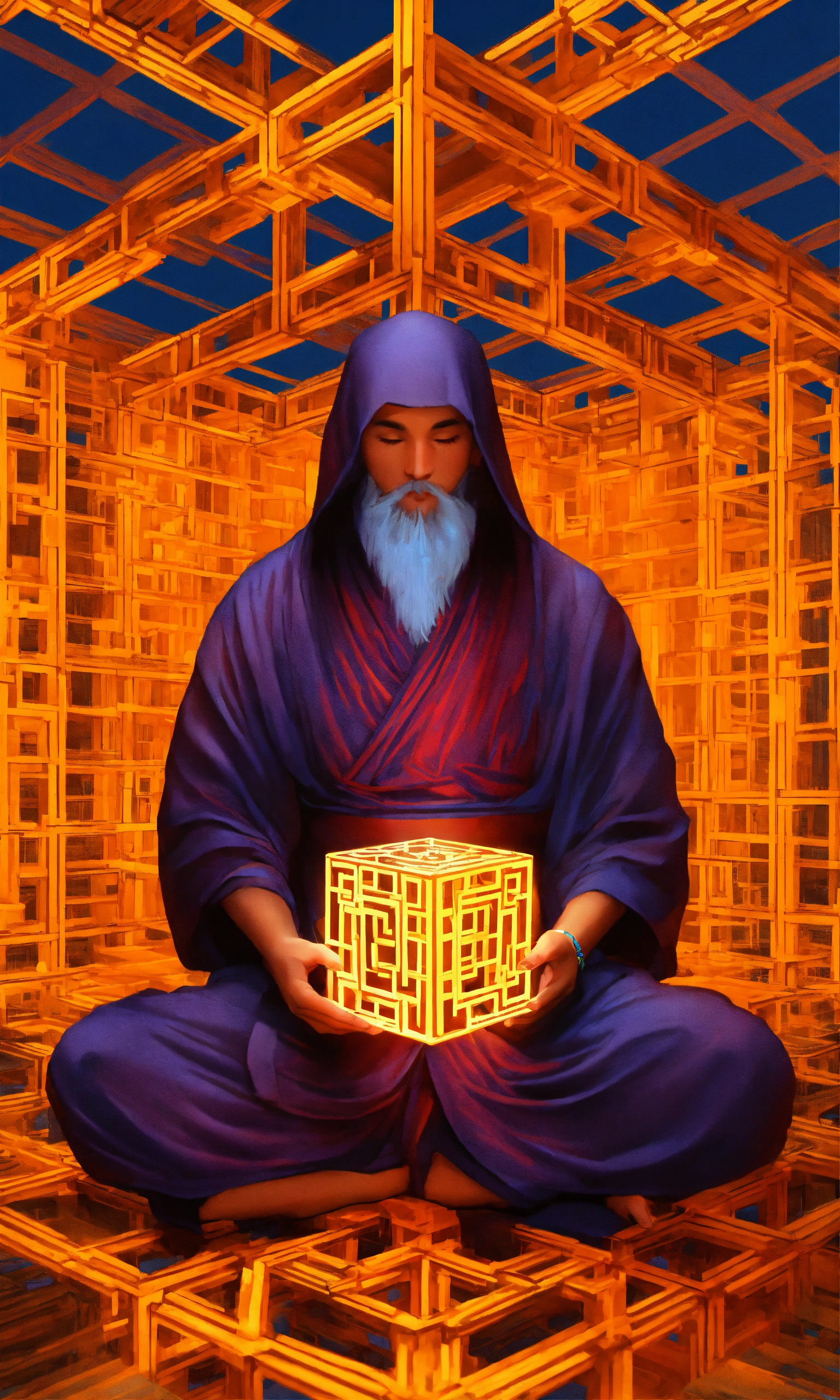 Lexica - Sitting Taoist monk tesseract body fractal three point ...