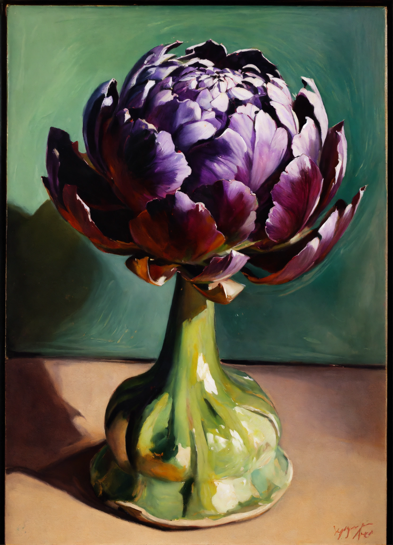 Lexica - Oil painting of purple and green artichoke, in the stye of ...