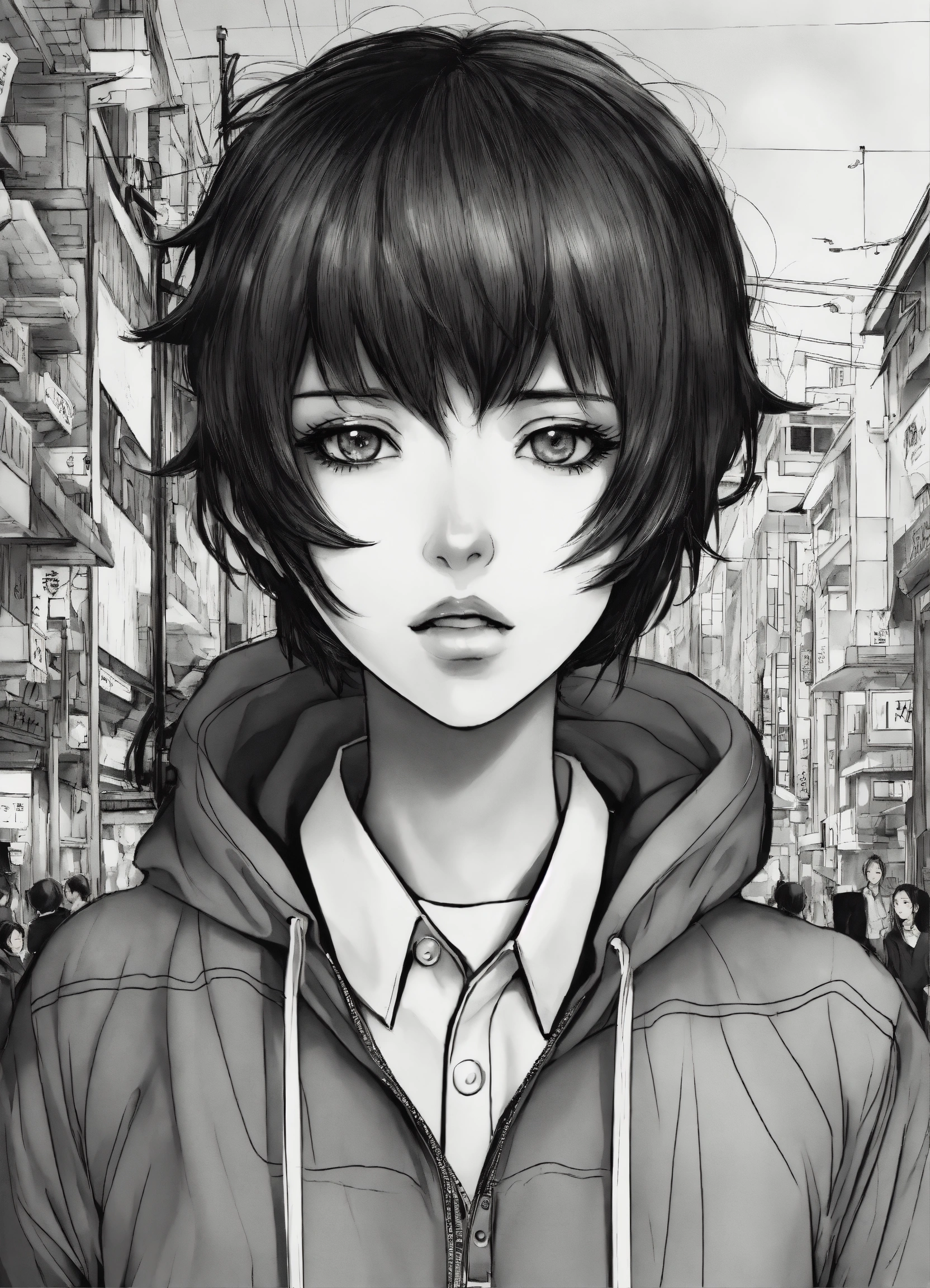 Lexica - No fear manga style illustration black and white