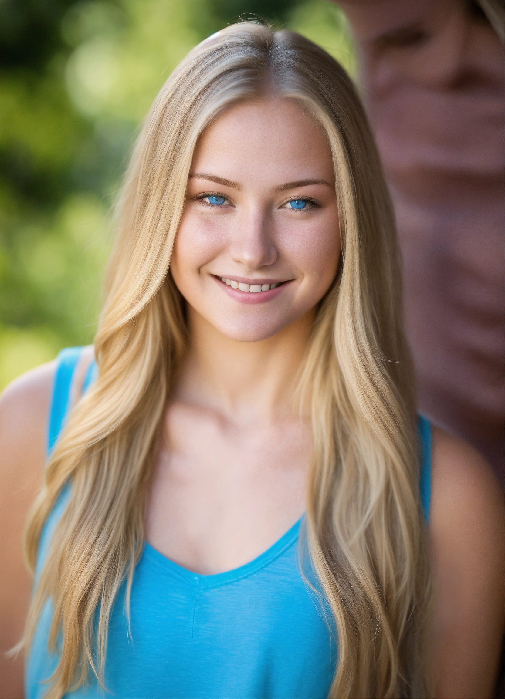 Lexica Head shot of an young 18 year old woman. She has long blond