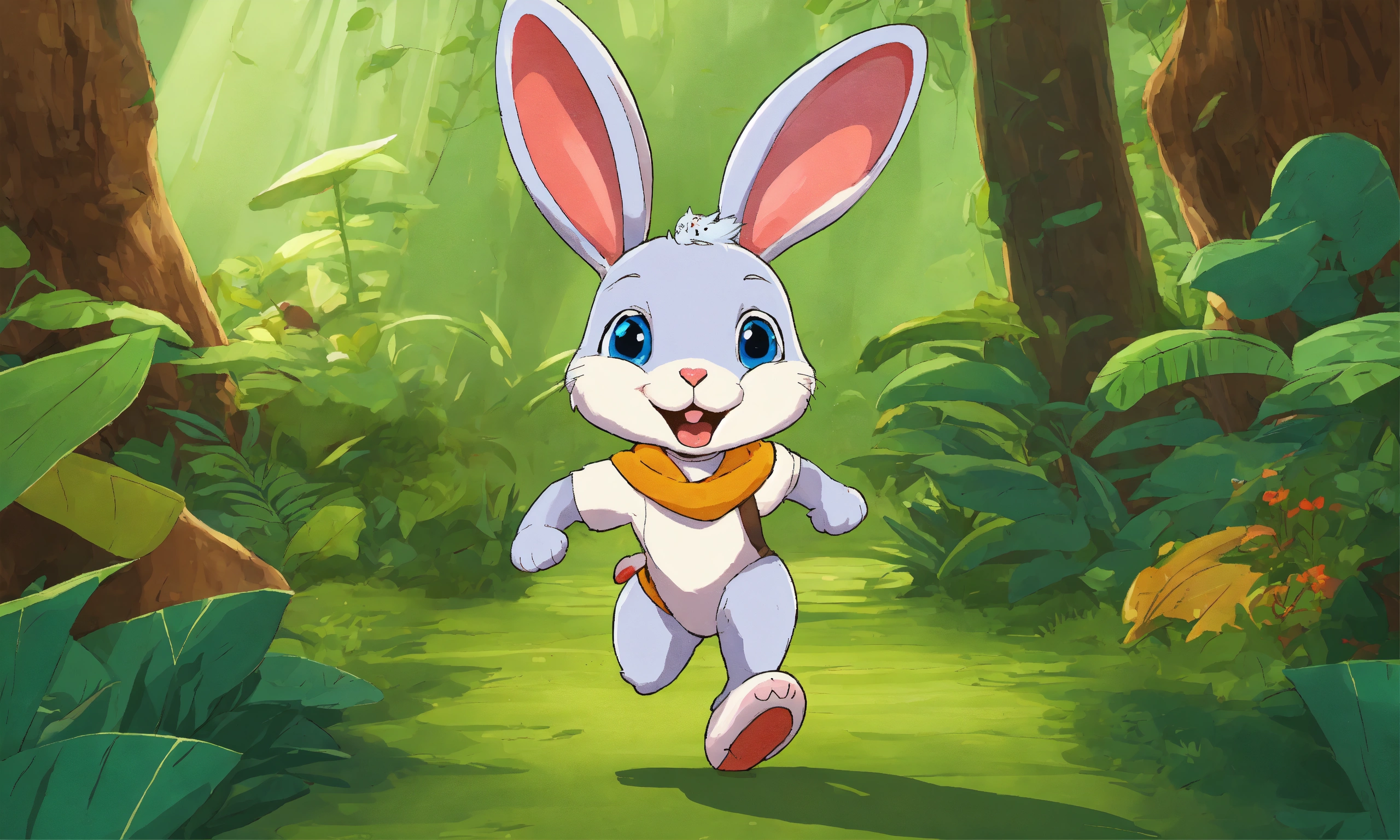 Lexica - Cute cartoon comic rabbit running in jungle