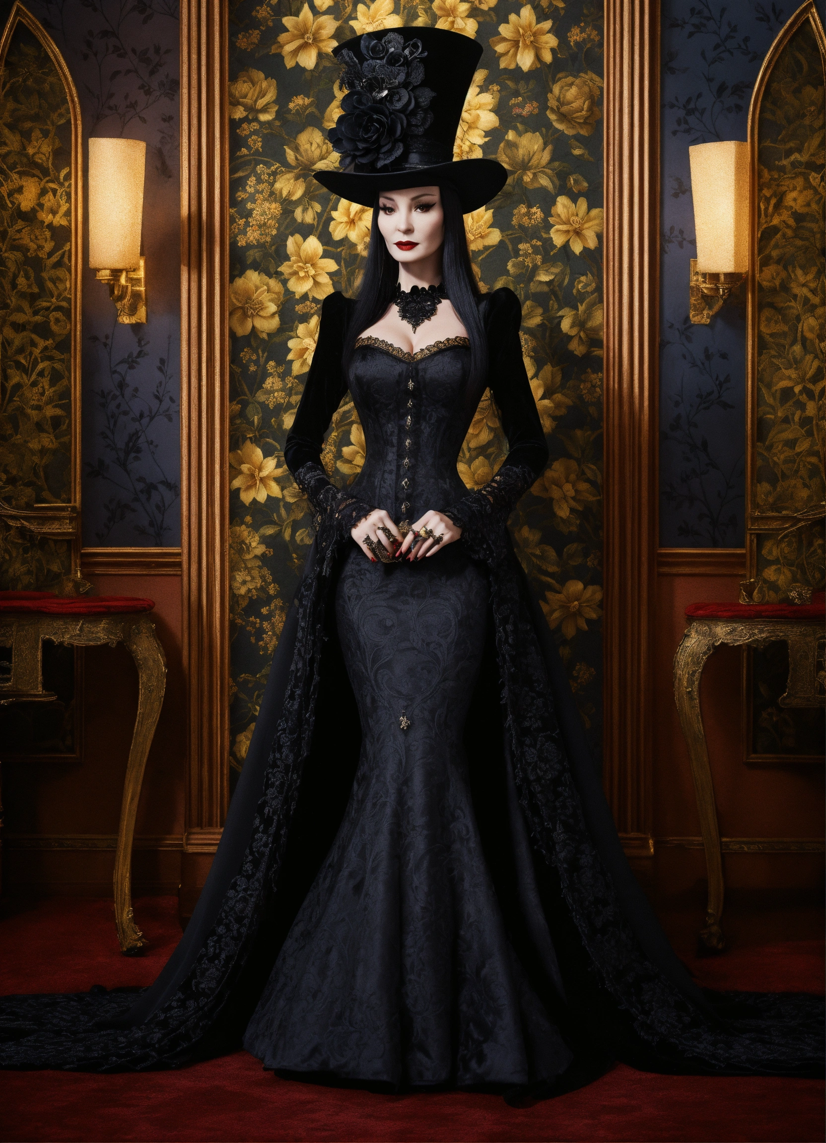 Lexica - Elaborate Gothic Morticia Addams queen of spades, 40 years old ...