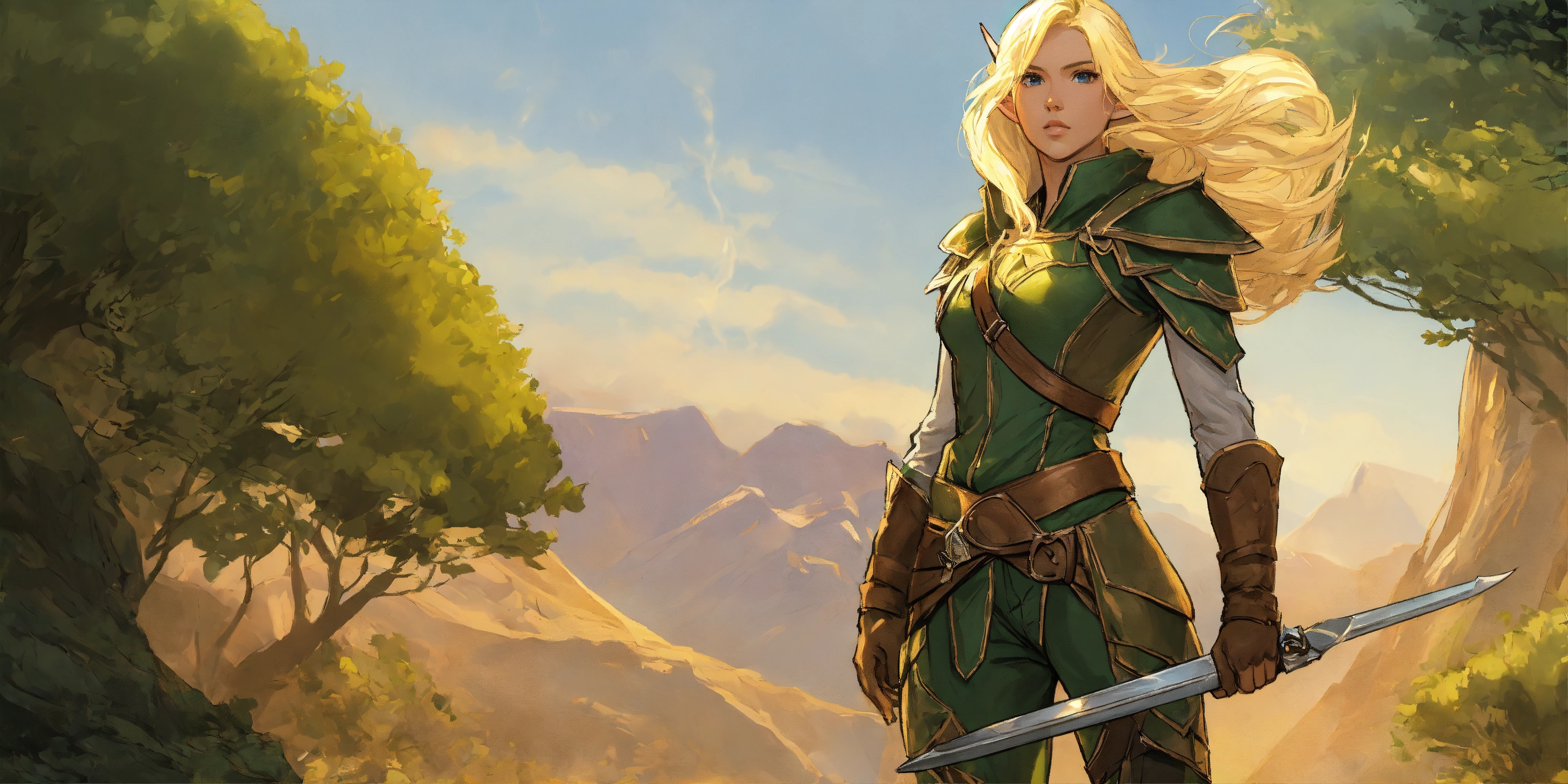 Lexica - Full body image, Elf Ranger, blonde hair, commanding presence ...