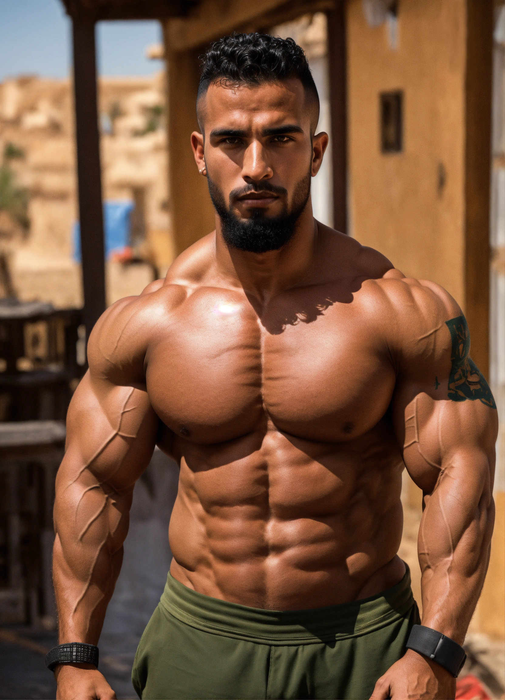 Lexica - 30-year-old Moroccan man with big muscles, big bodybuilder, body  like a wrestler, in the military