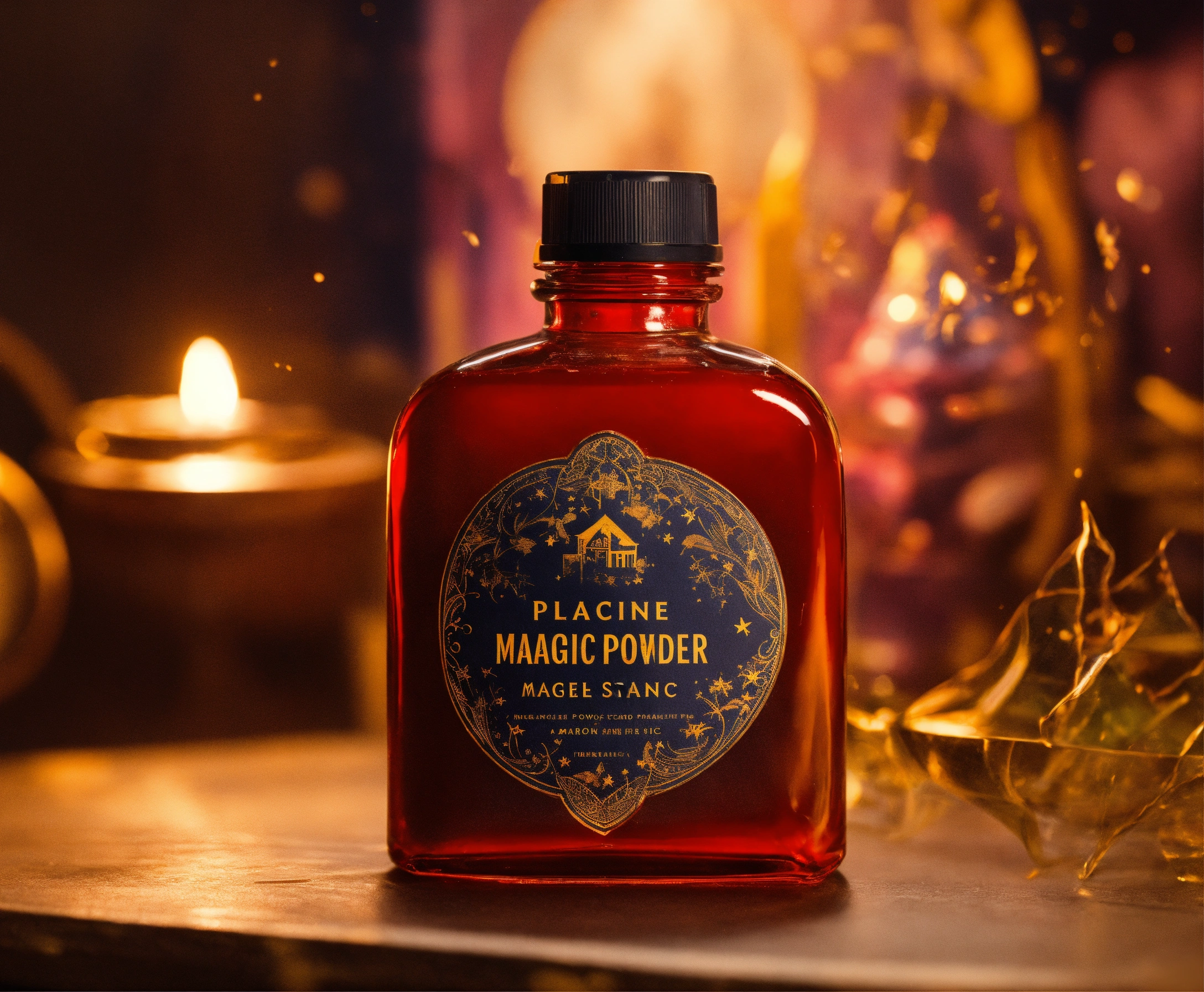 Lexica - Front angle product shot of a magical powder potion stand up ...