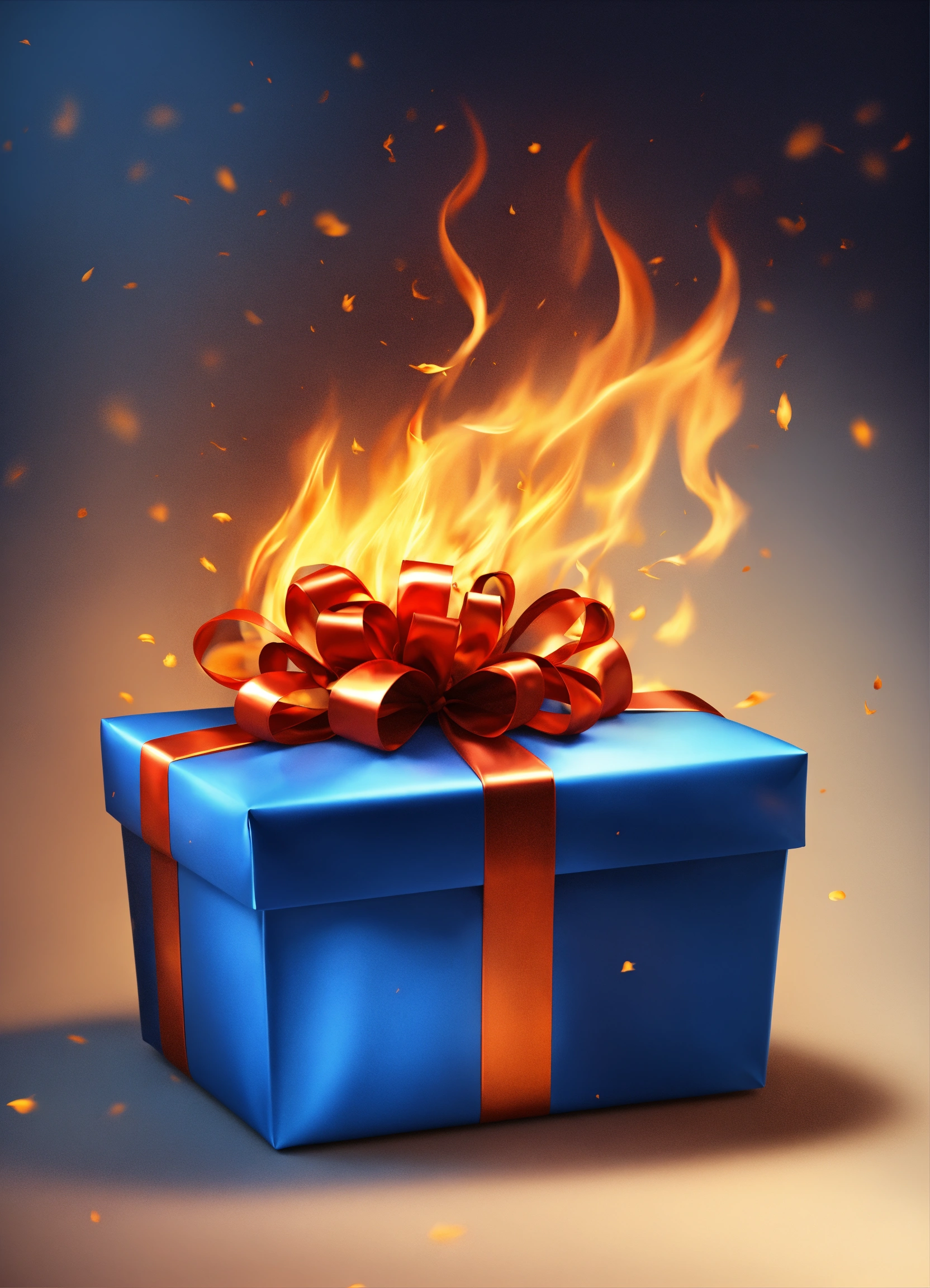 Lexica - Blue Gift with fire realistic