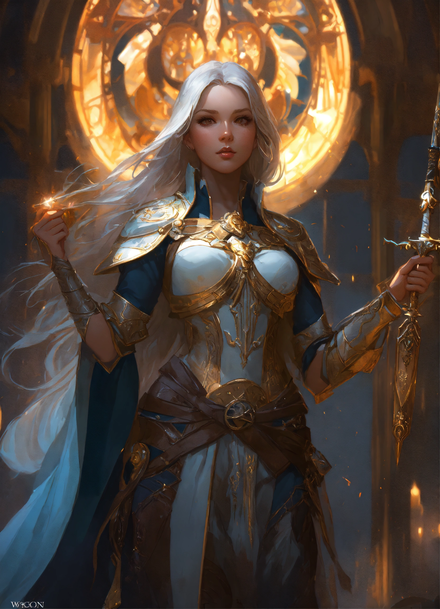 Lexica - Female cleric in center, dnd, fantasy, holding sword, dark ...