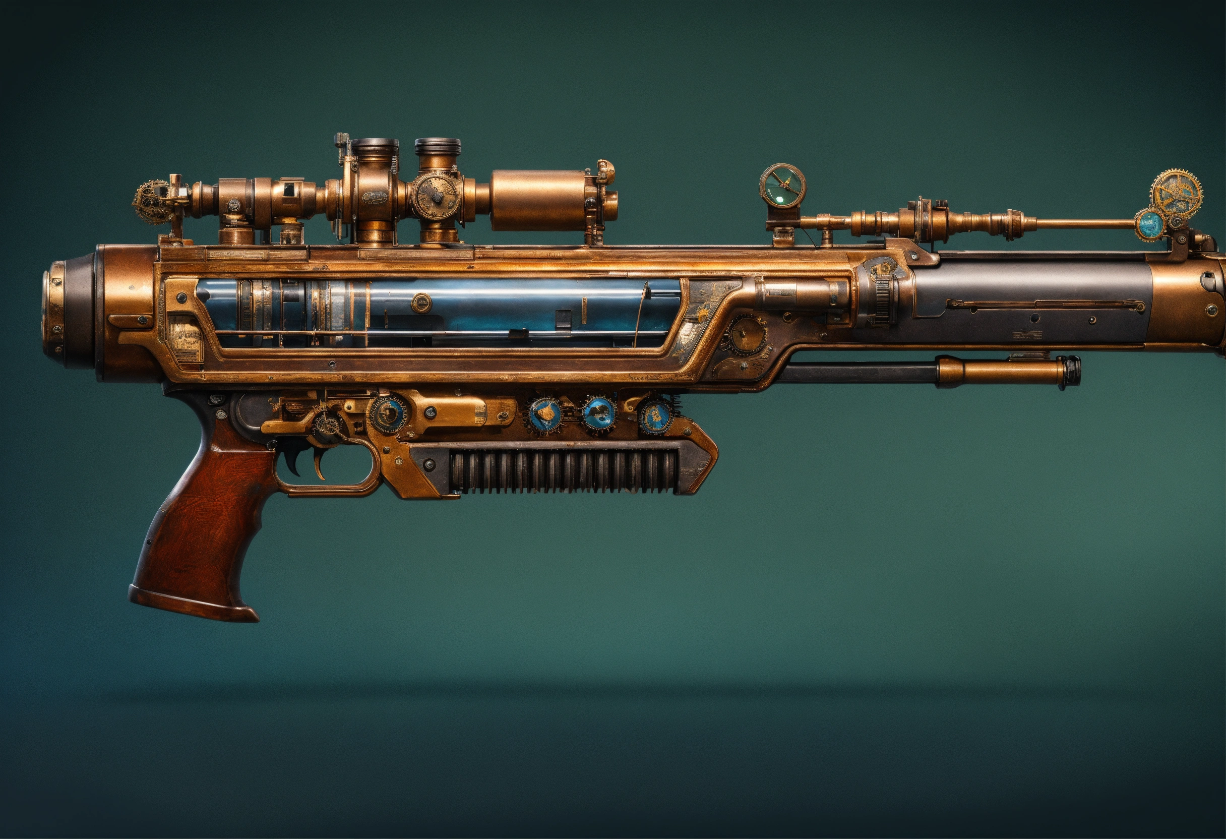 Lexica - Side view of the full image of a steampunk energy rifle