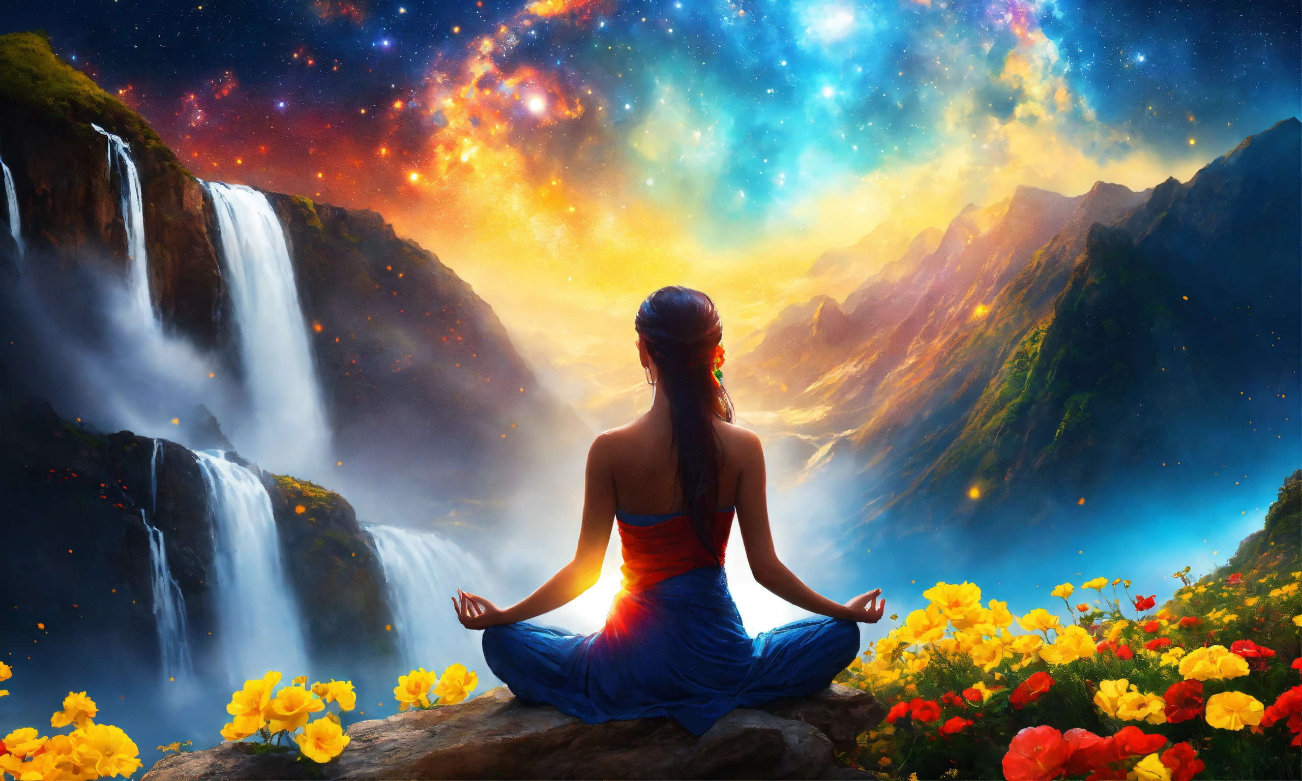Lexica - Beautiful woman in Meditation posture, mountain, waterfall ...