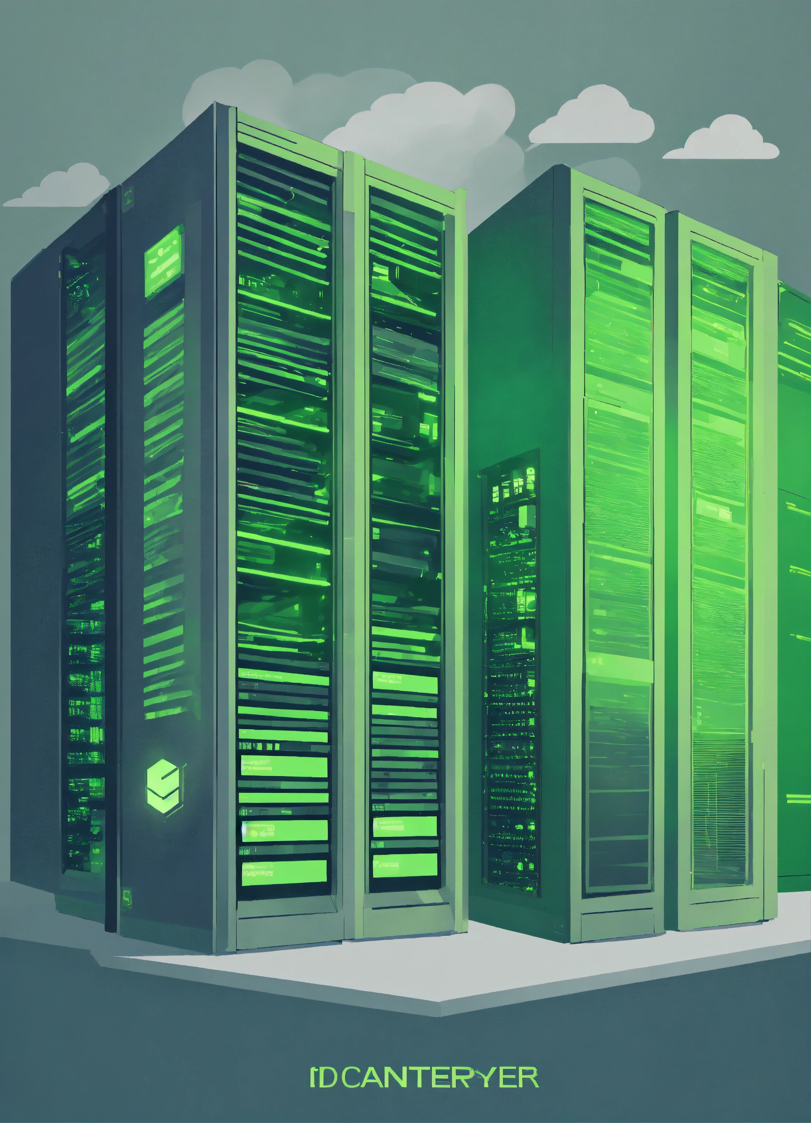 Lexica - IT pop style 2D poster datacenter network servers loading ...
