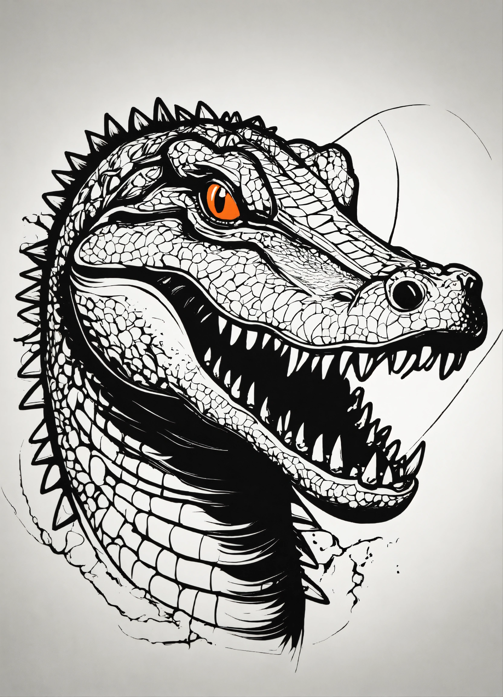 Lexica - Black and white bold line drawing, simple alligator flash ...