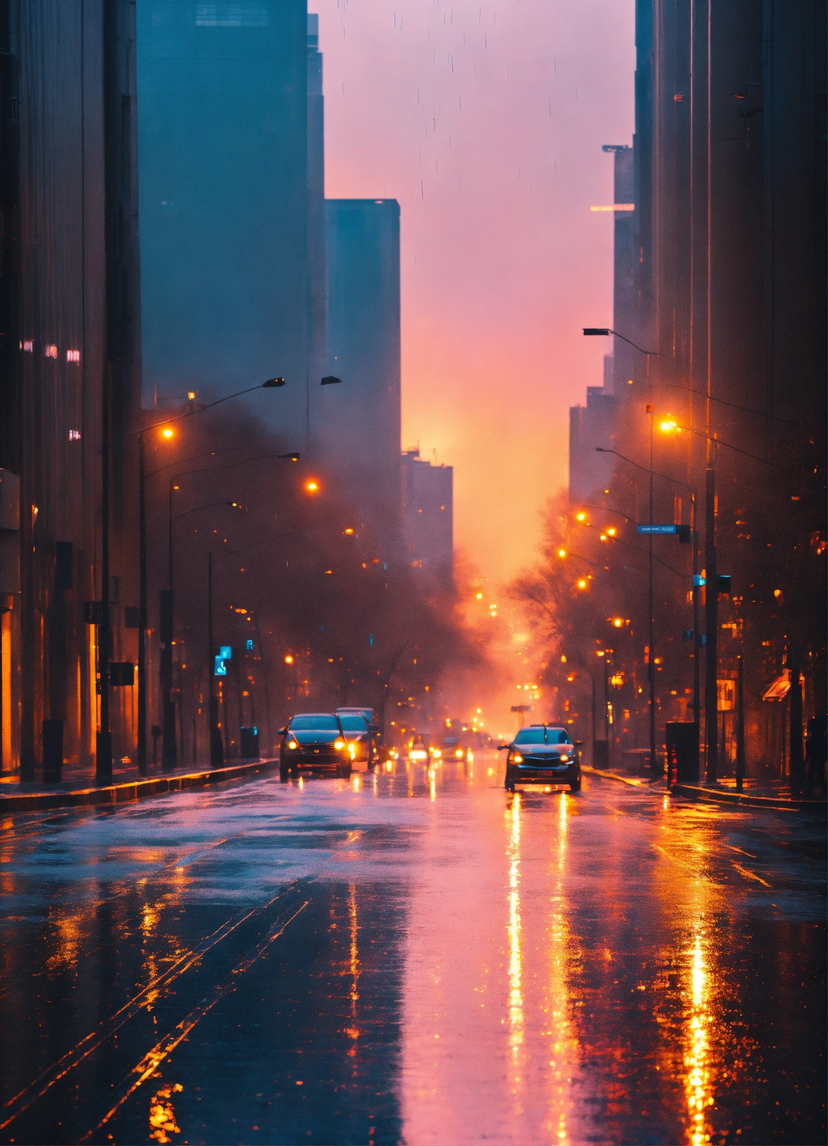 Lexica - Beautiful light city road raining abstract minimal daytime bright