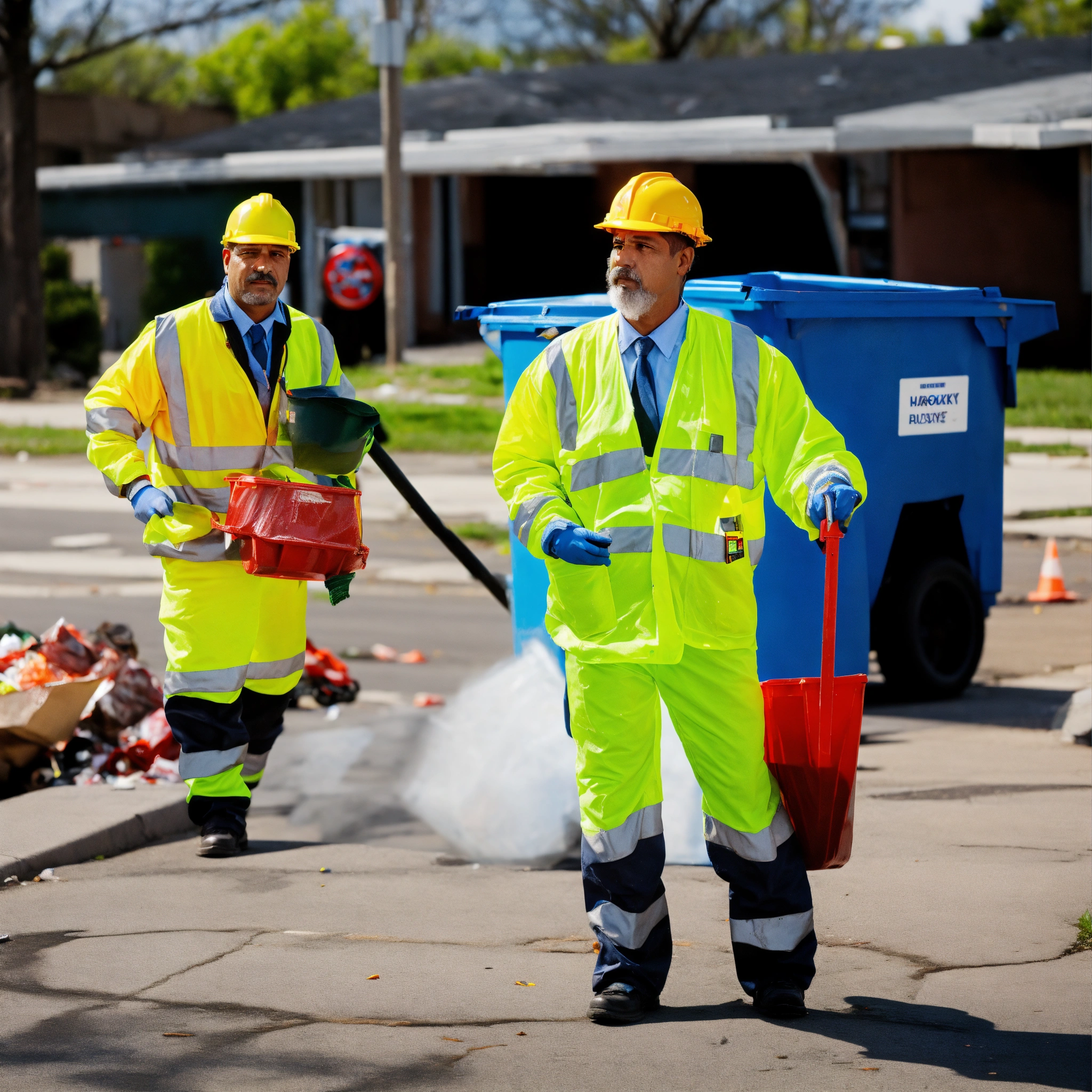 Lexica - Stock images of garbage men doing their job in high-visibility ...