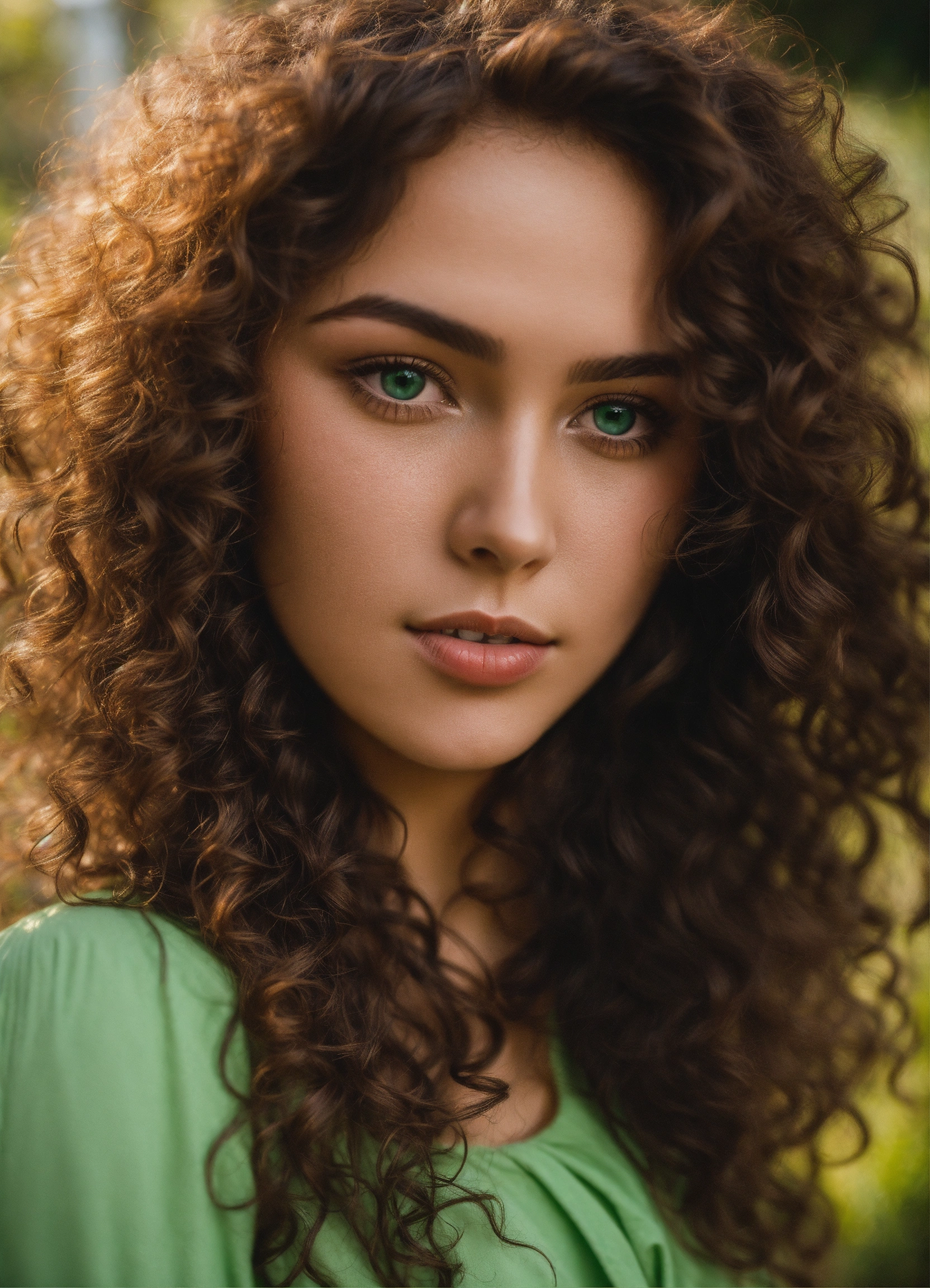 Lexica Curly Hair Brunette Green Eyed Woman