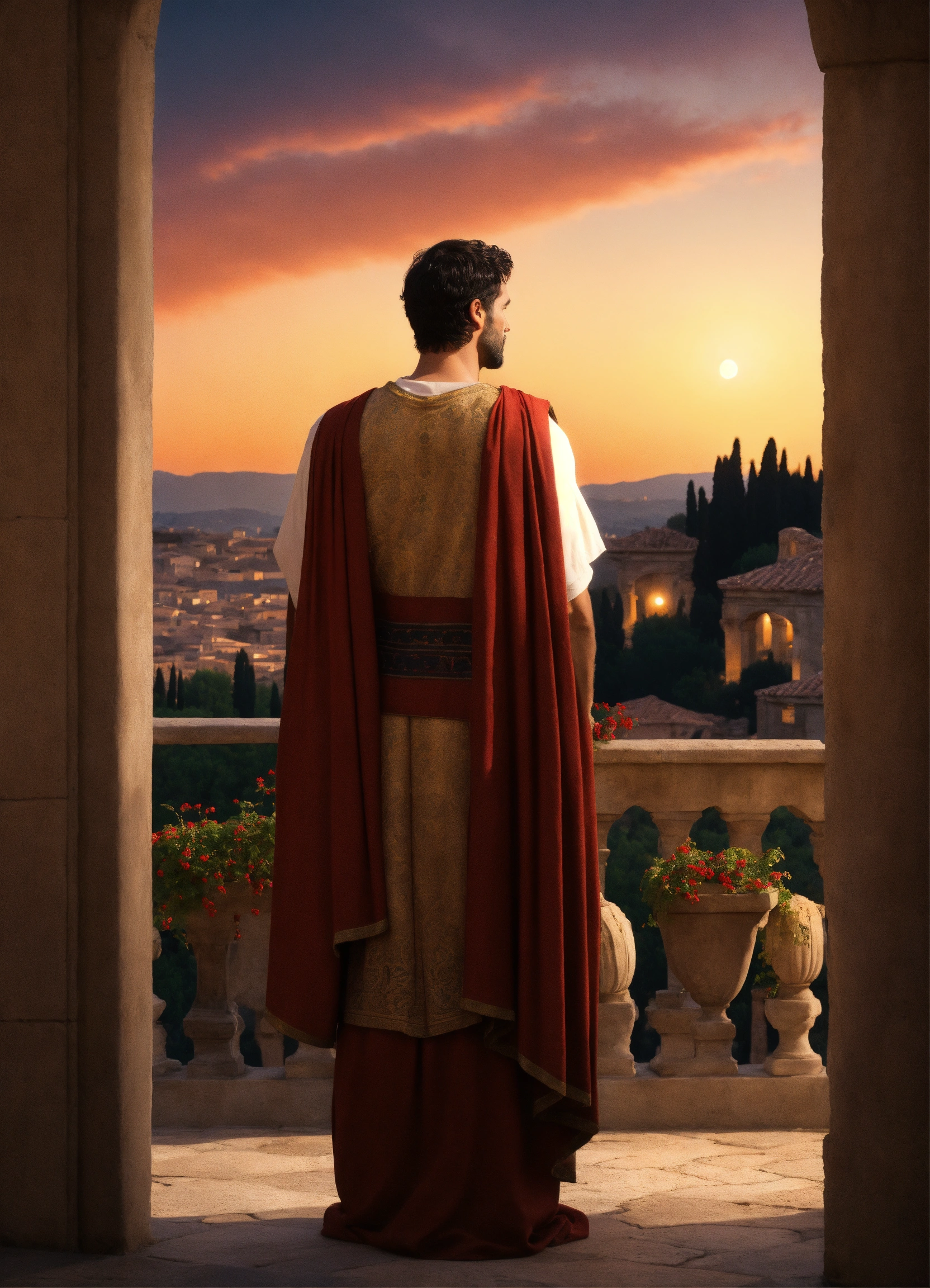 Lexica - Back view of a young tall noble thin athletic handsome roman ...