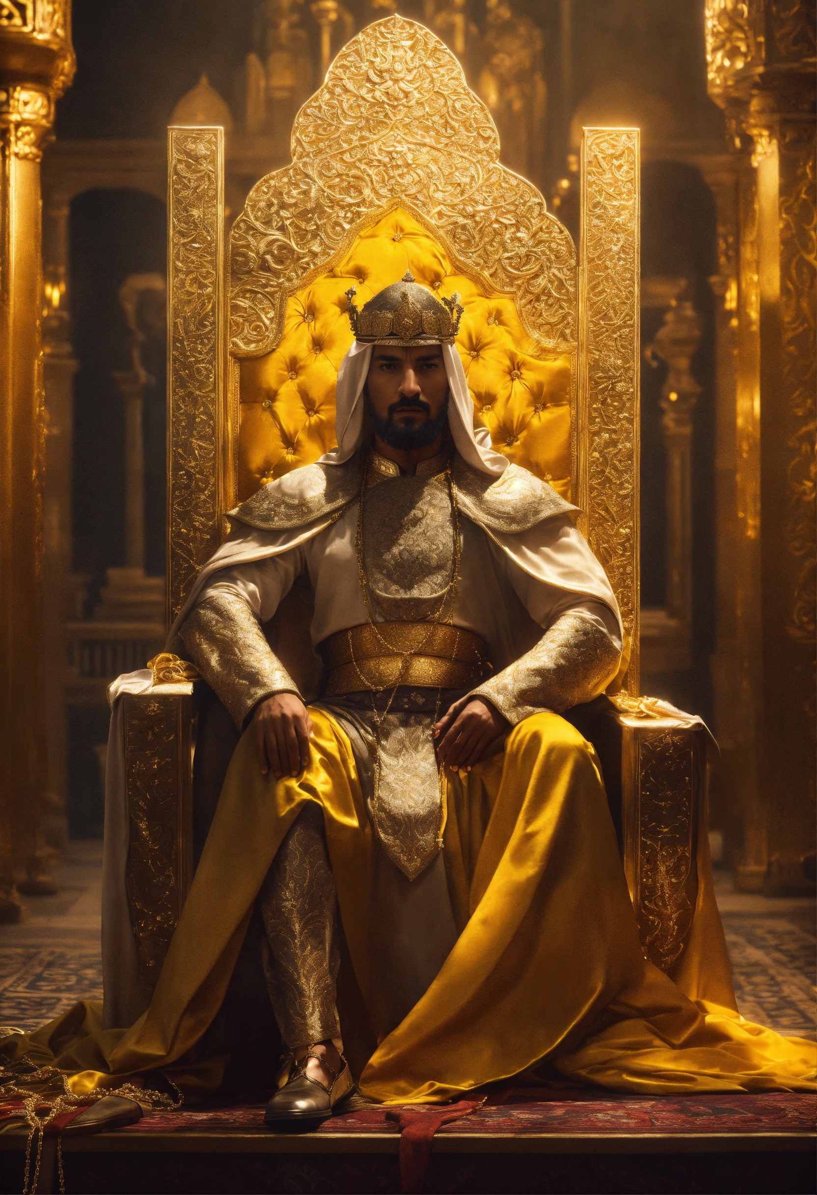 Lexica - An epic fantasy scene featuring the sultan Saladin sitting on ...