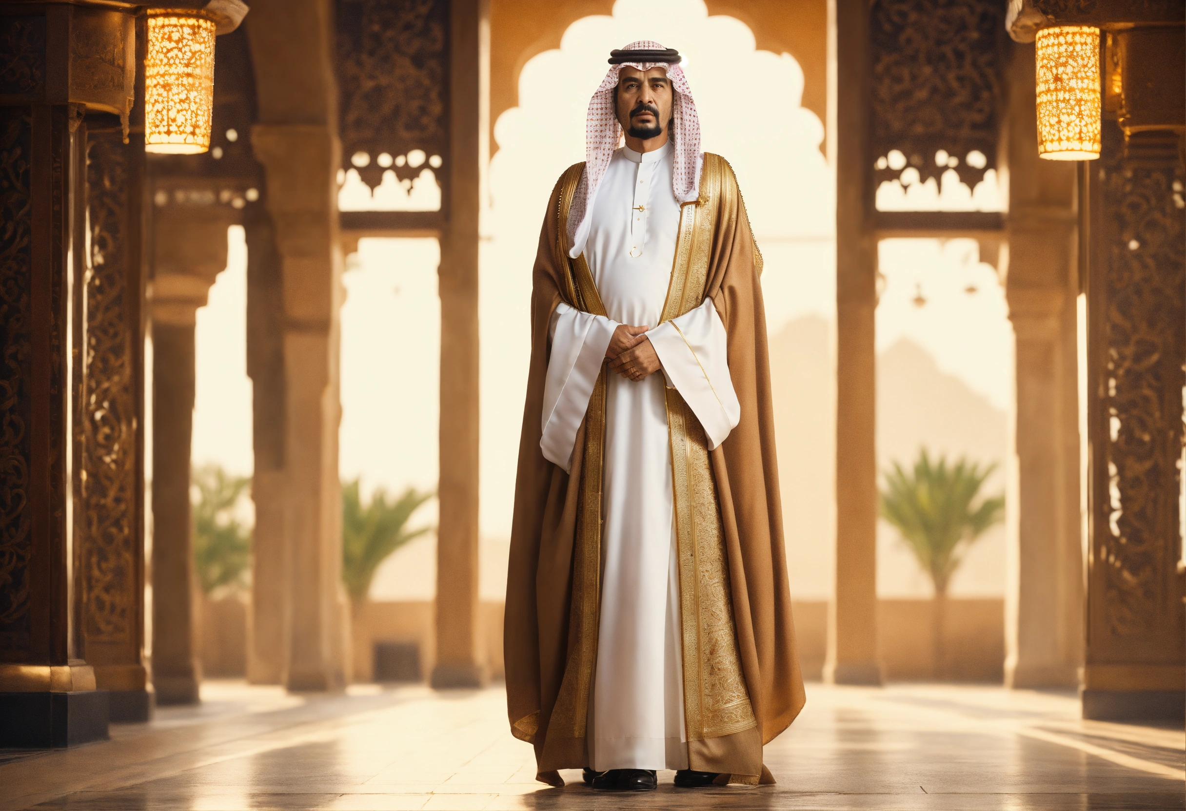 Lexica - Saudi old king, traditional costume, standing, looking side ...