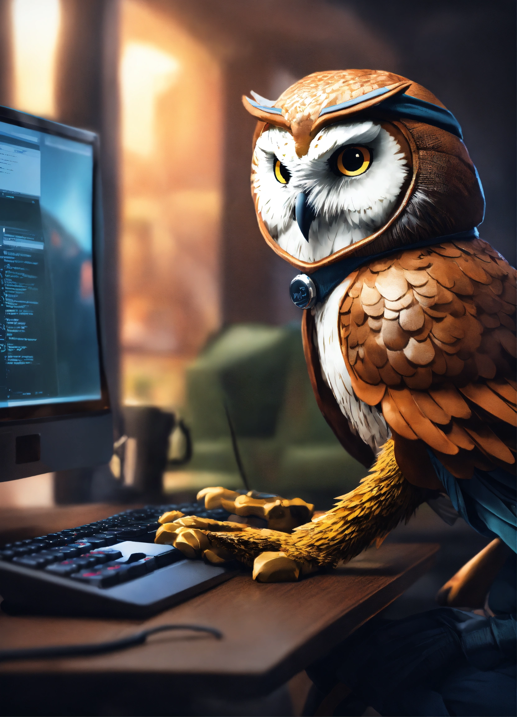 Lexica - An anthropomorphic owl in a dynamic action working on his ...