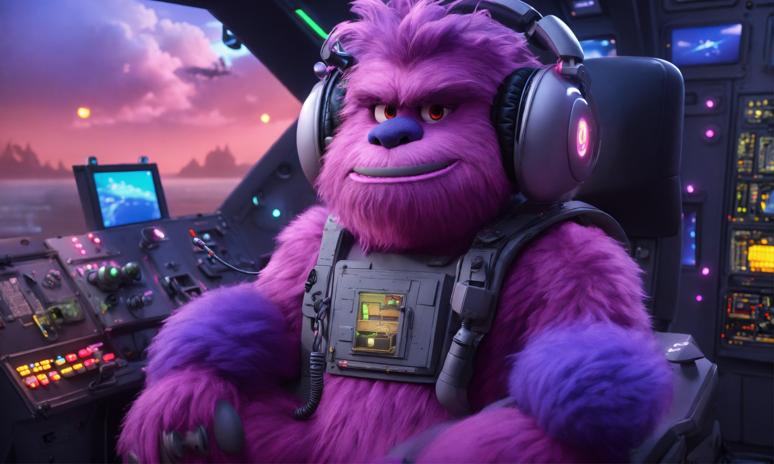 Lexica - Oversized huge pink and purple hairy grimace faced monster ...