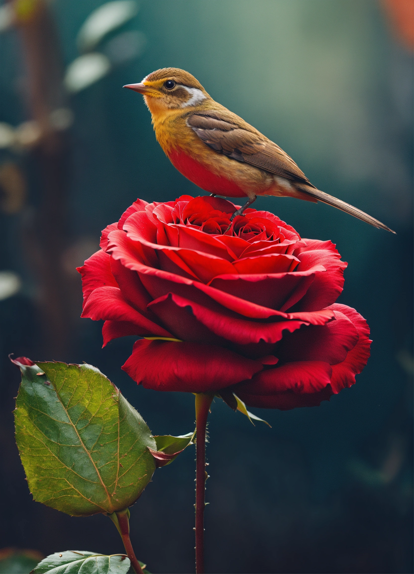 Lexica - A bird holding a red rose