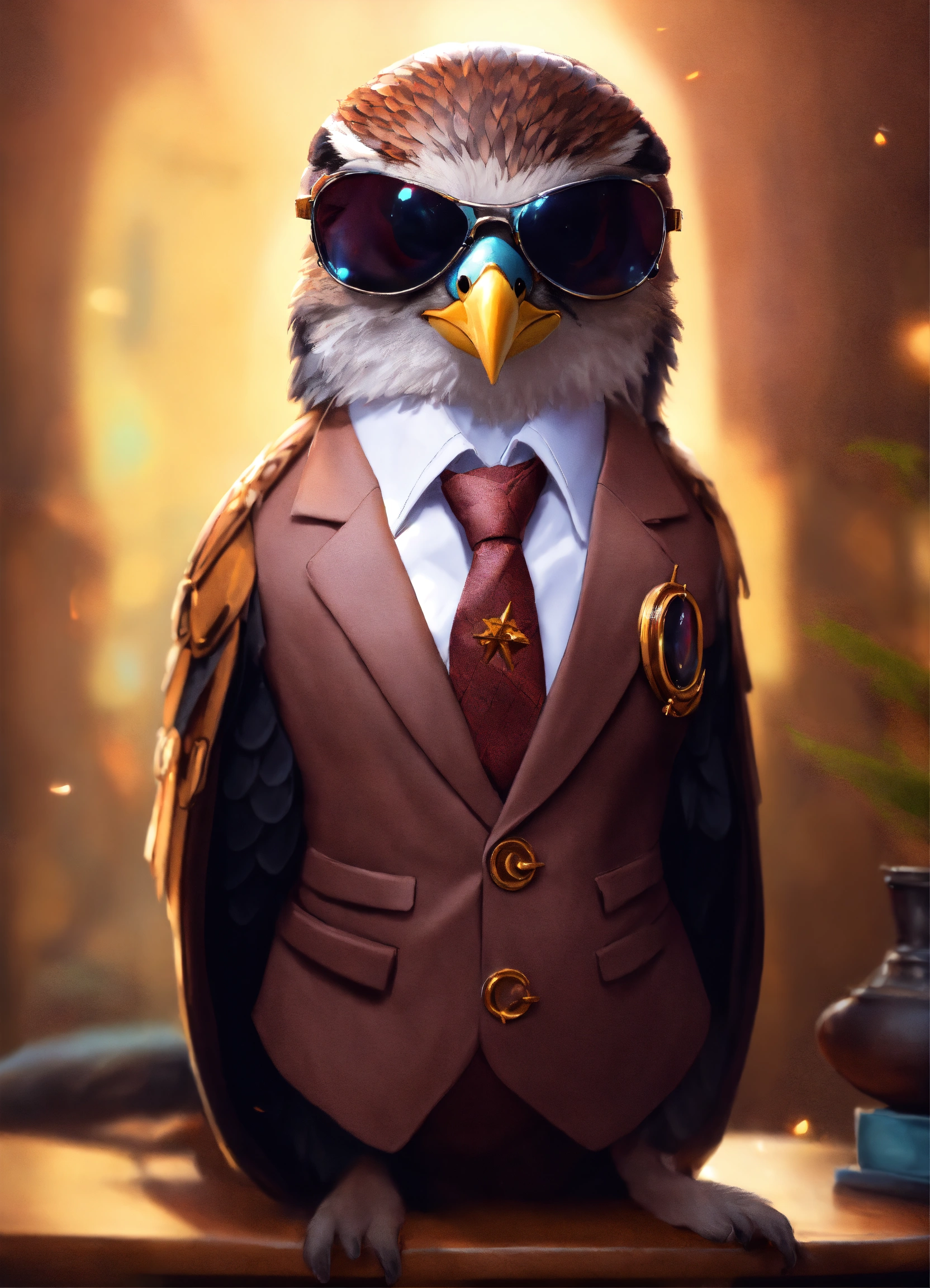Lexica - Full-bodied portrait, cute and adorable falcon wearing suit ...