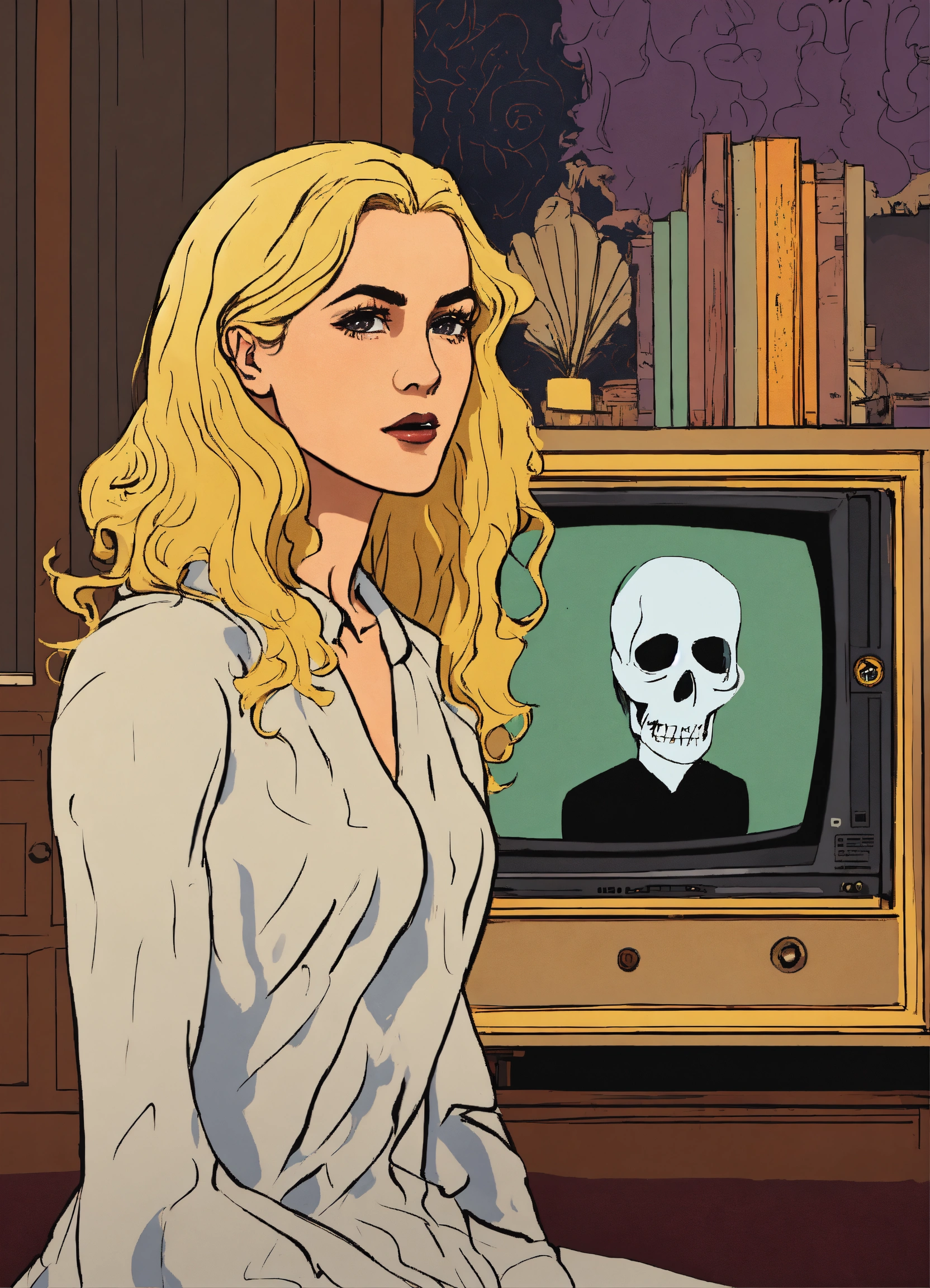 Lexica - A TV where we see the ghost of a pretty white woman, with a ...