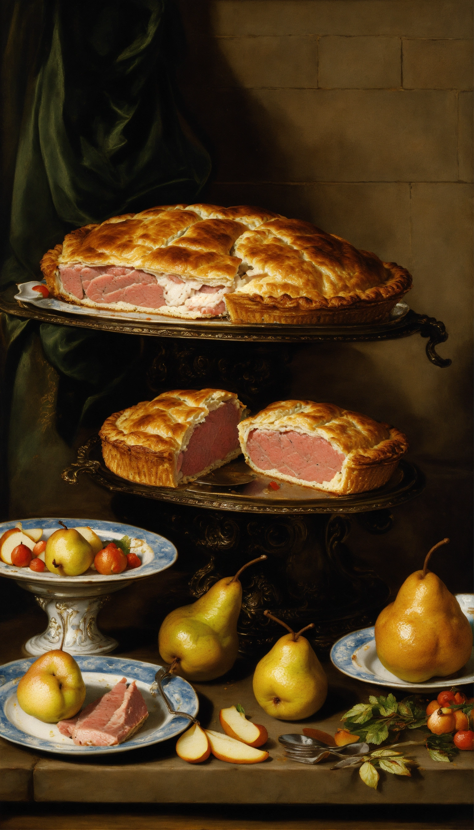 Lexica - Still life with roast of meat, pies and pears by Peter Paul Rubens