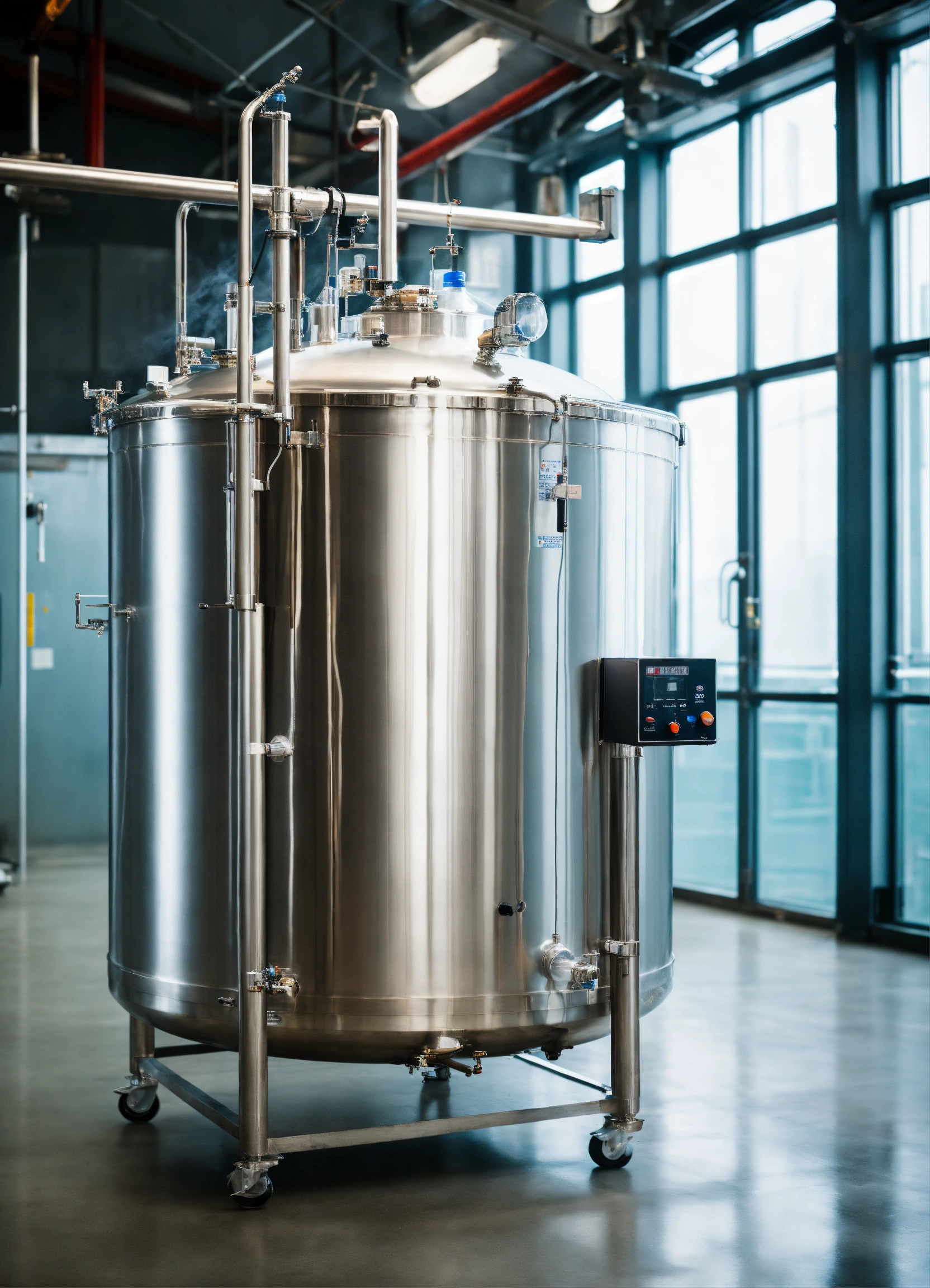 Lexica - Steaming stainless steel tank with open lid filled with liquid ...