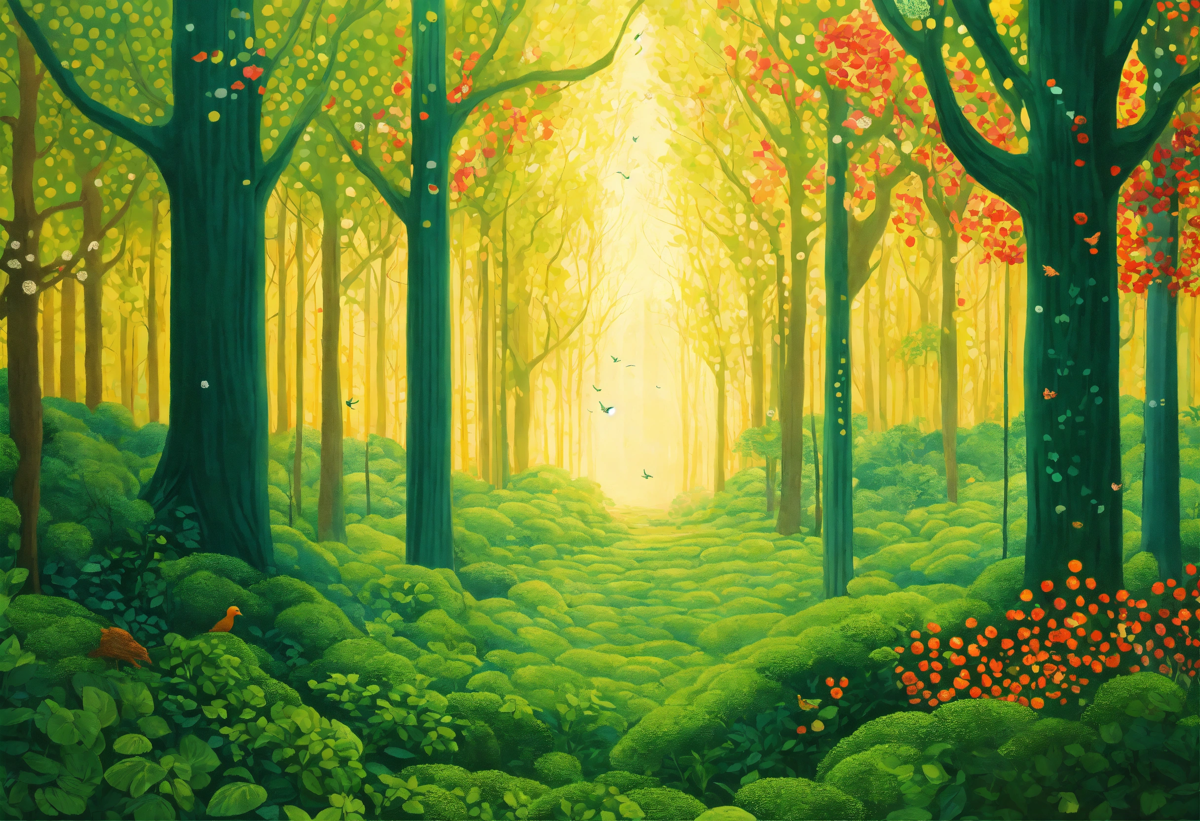 Lexica - A tranquil forest landscape with gentle rays of sunlight ...