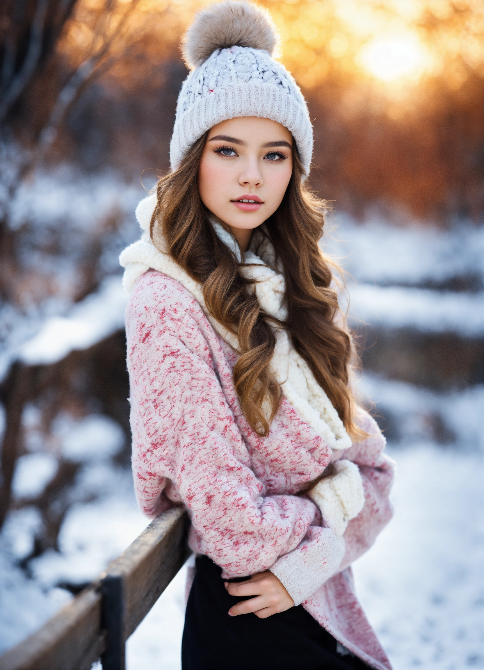 Lexica - Young, beautiful, model, posing, winter clothes, art, 8k