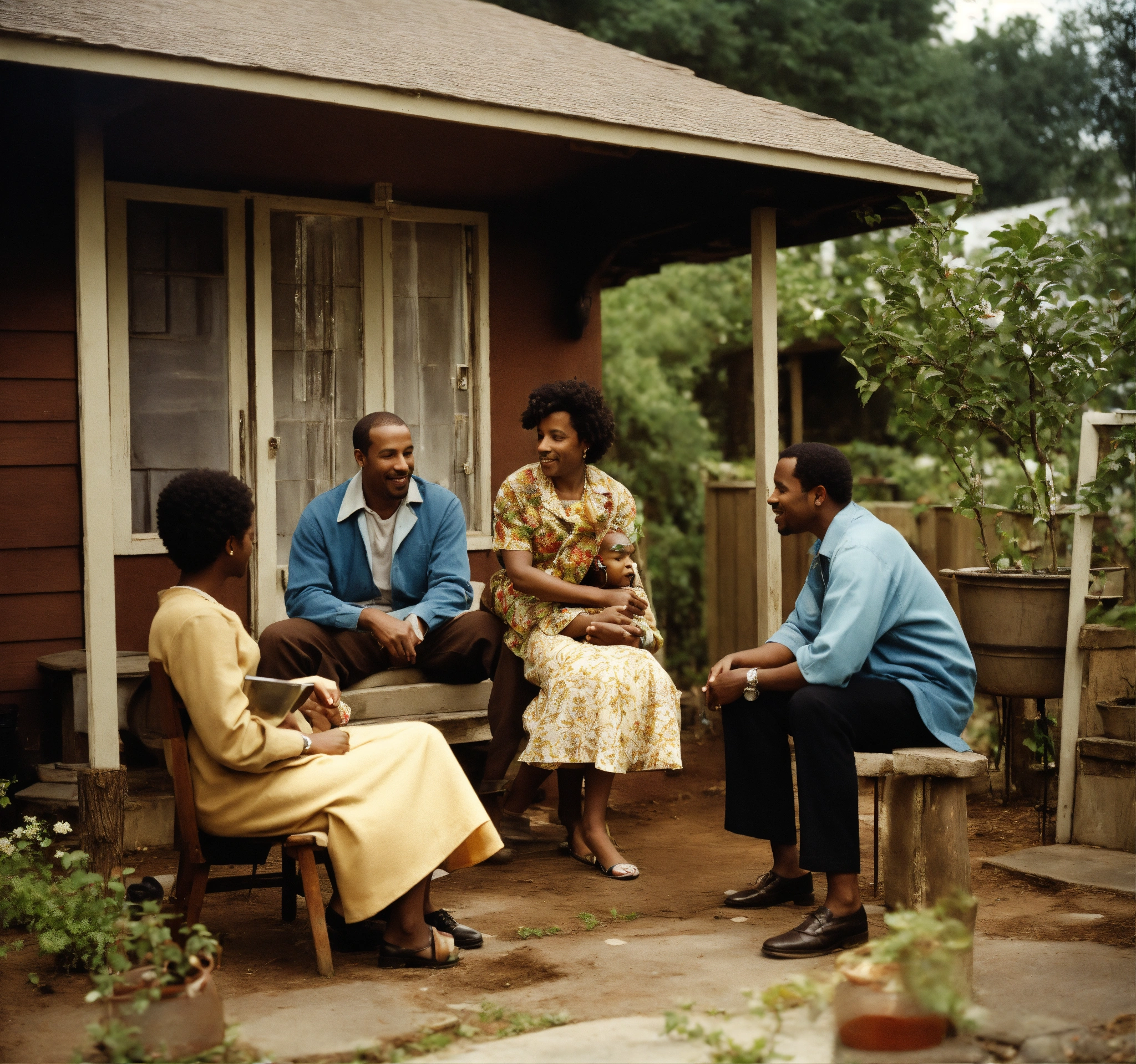 Lexica - Setting 1960s backyard and porch of an urban home. In the ...