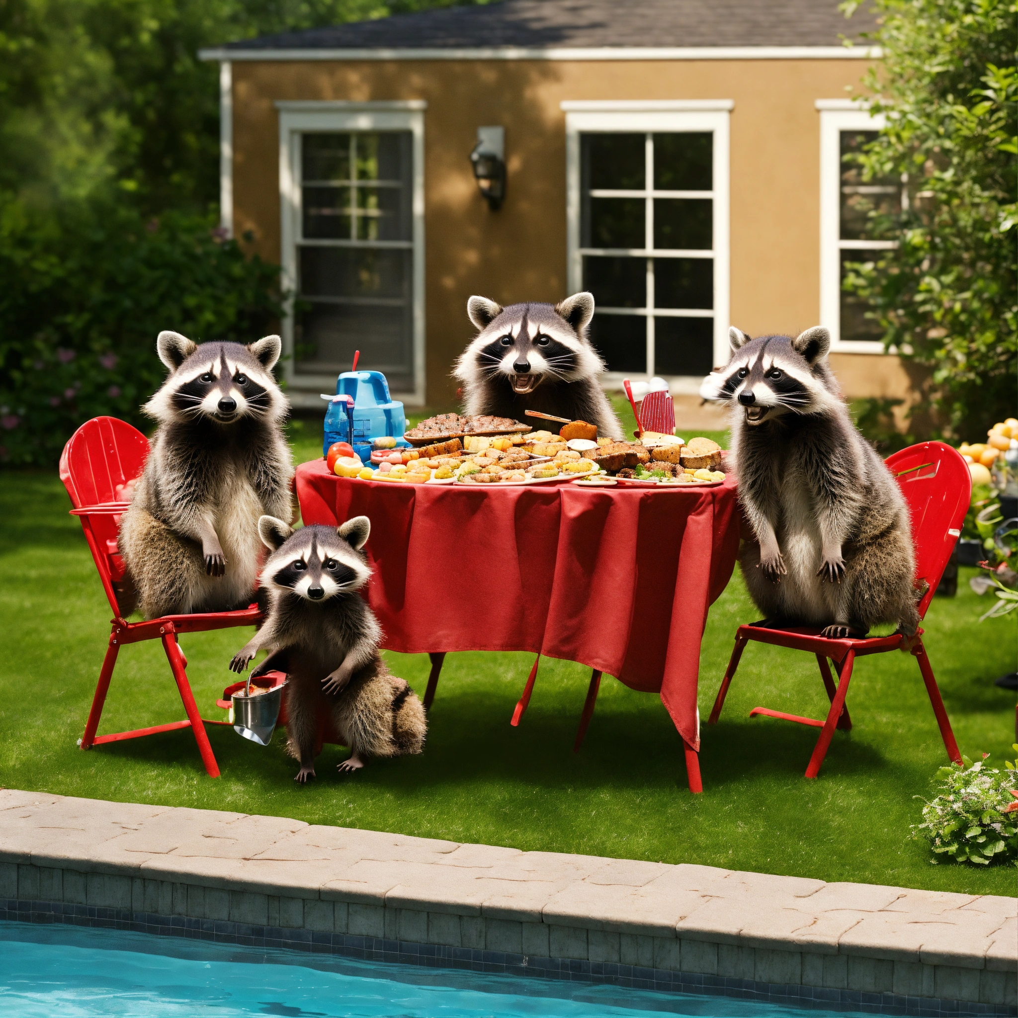 Lexica - A raccoon family celebrating Labor Day in their backyard that ...