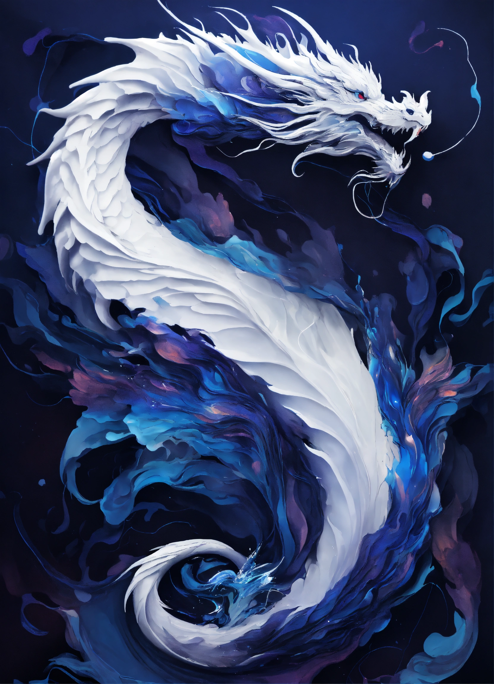 Lexica - Fluid abstract background with a white dragon, dark indigo ...