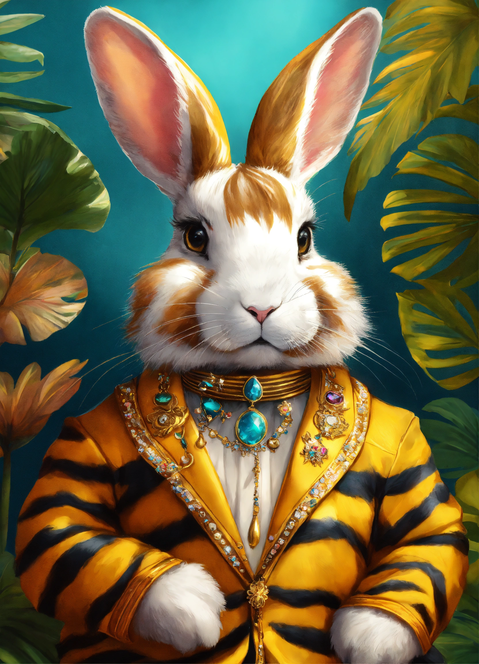 Lexica - Fluffy rabbit, the coat is painted in tiger color, there are ...