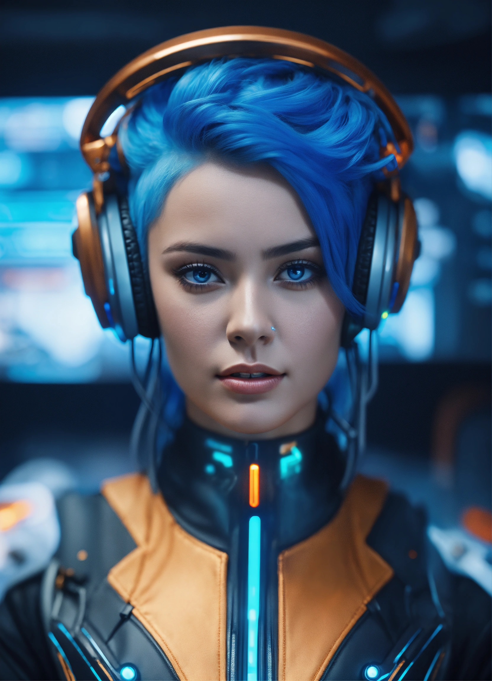 Lexica - Zoom out of a charming girl with blue hair wearing a tight ...
