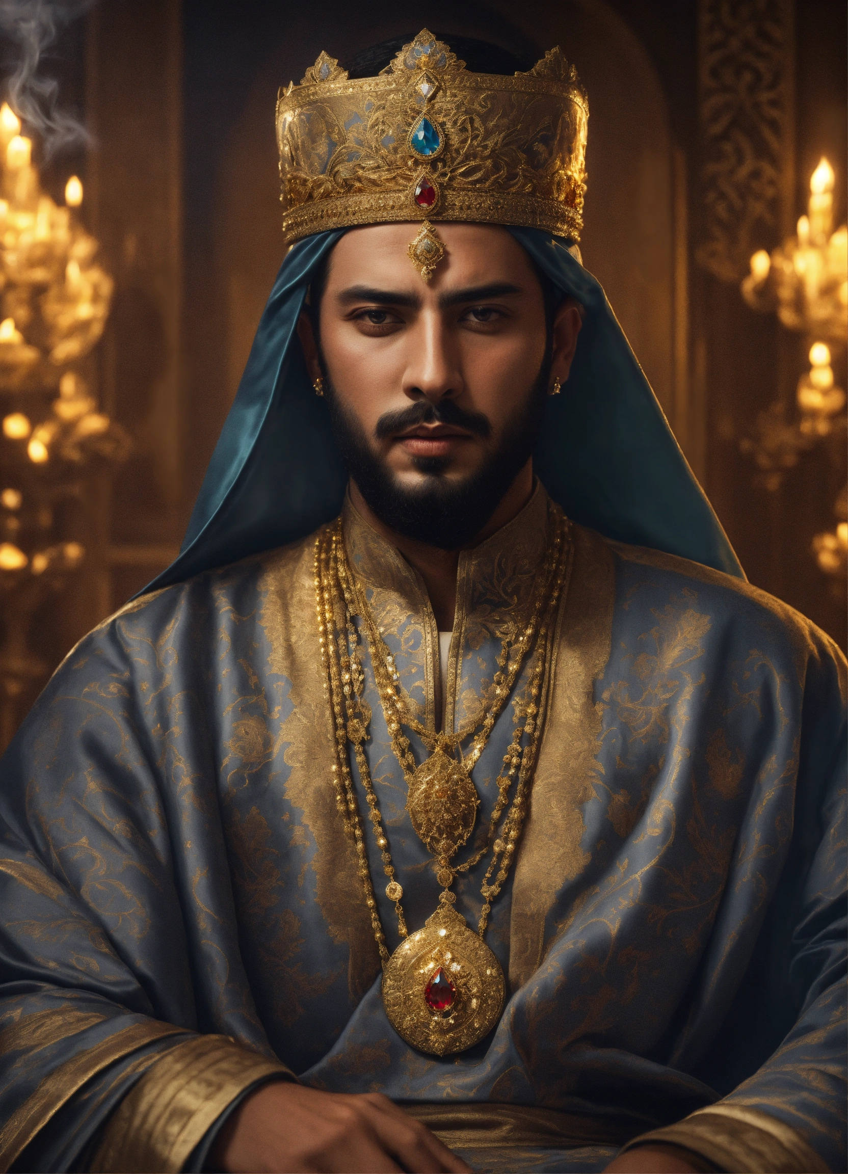 Lexica - Arabic young sultan, throne, jewels, gold, luxurious robes and ...