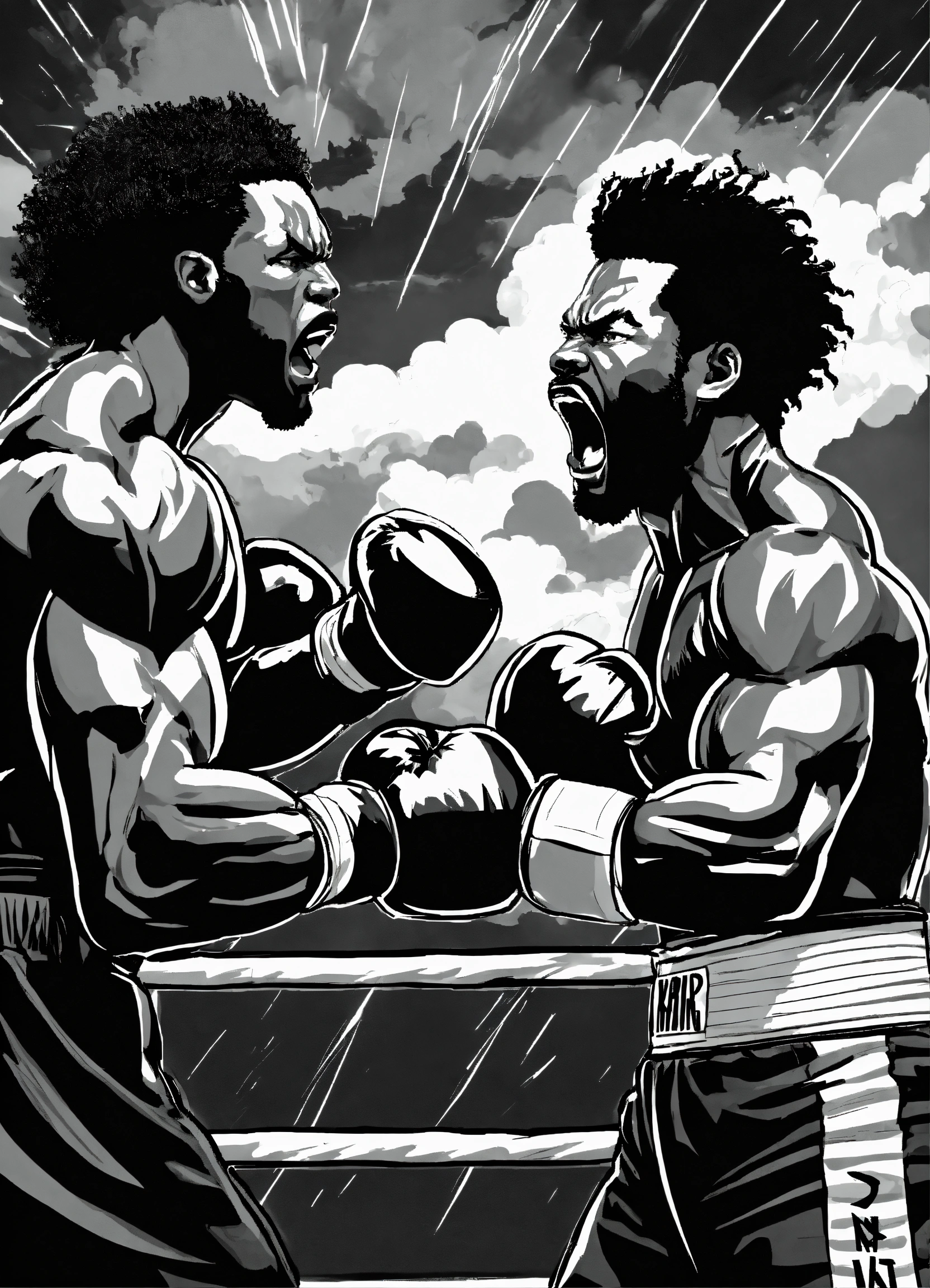 Lexica - A black and white illustration of a angry boxeing coach ...