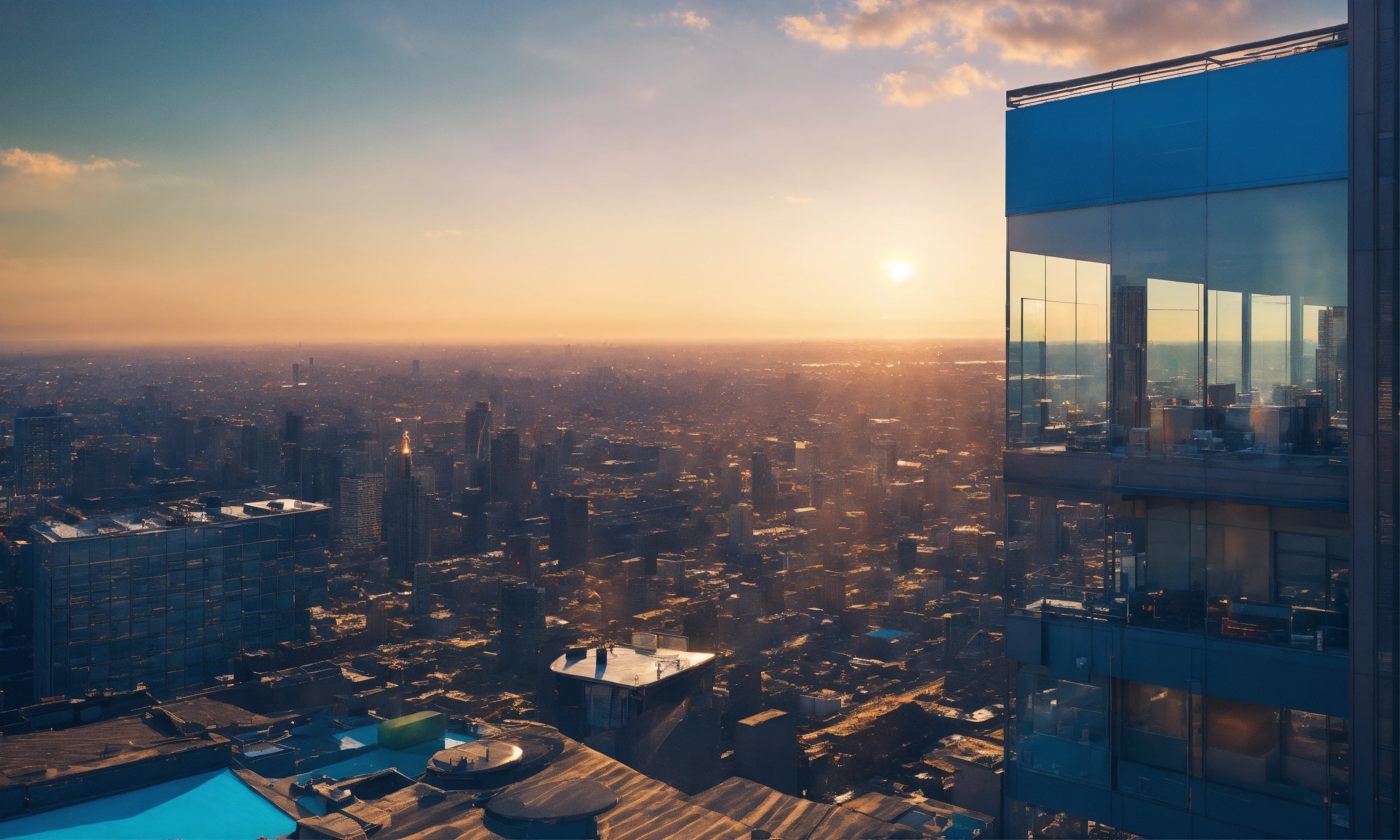 Lexica - Skyscraper rooftop, blue sky, 4k, bright