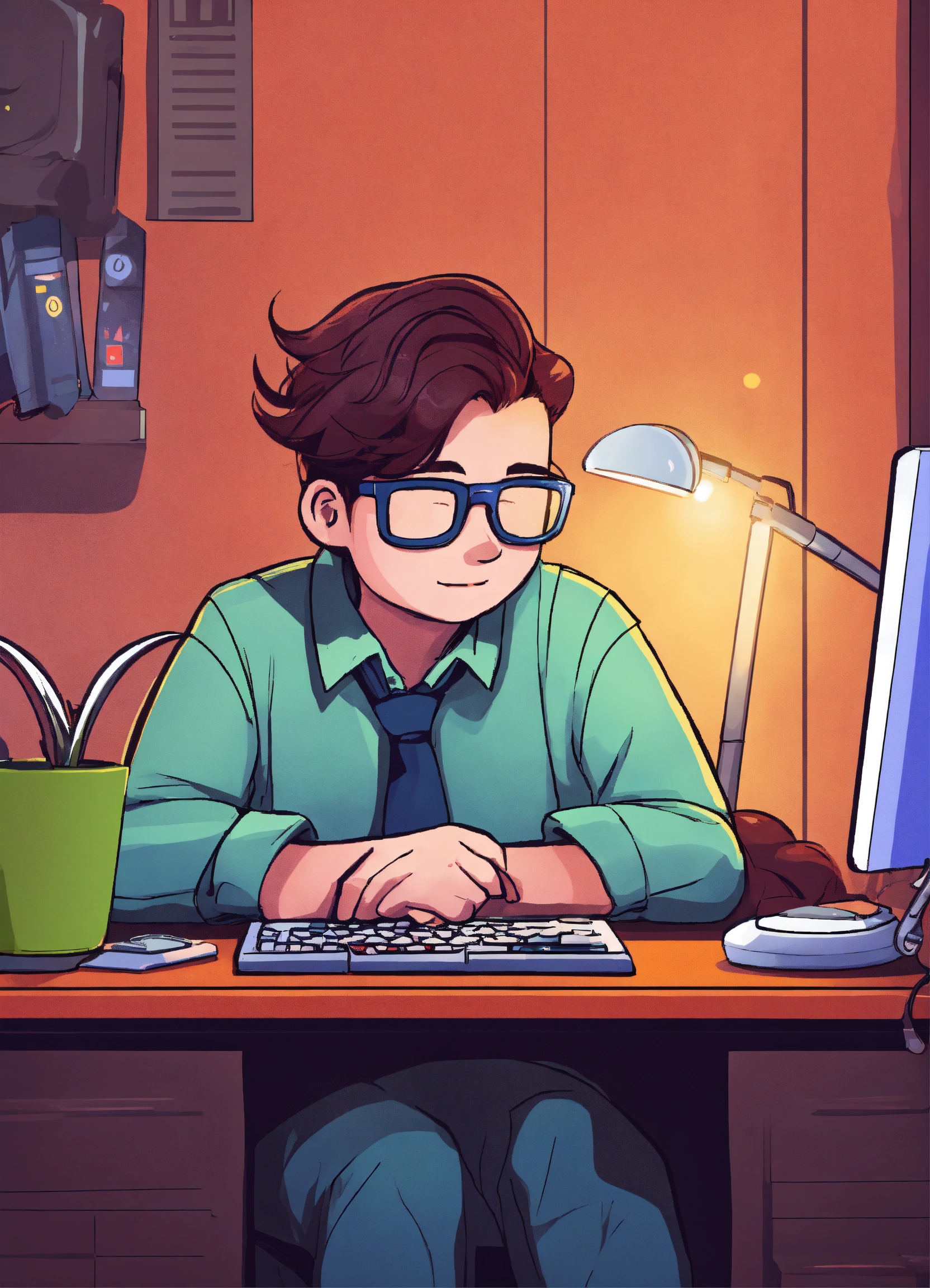 Lexica - A cute nerd sleeping at a computer desk, digital art, icon, 2 ...