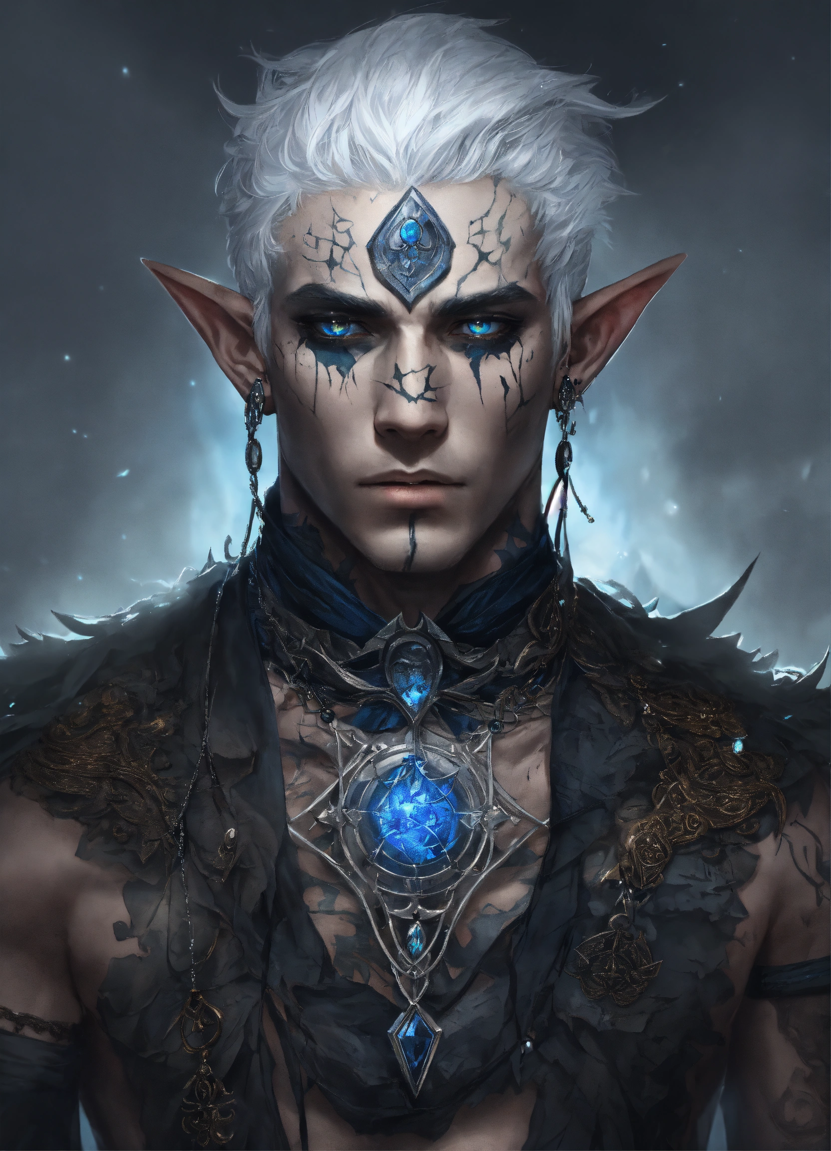 Lexica - Fantasy torso shot of a tatooed male elf, monk, sickly thin ...