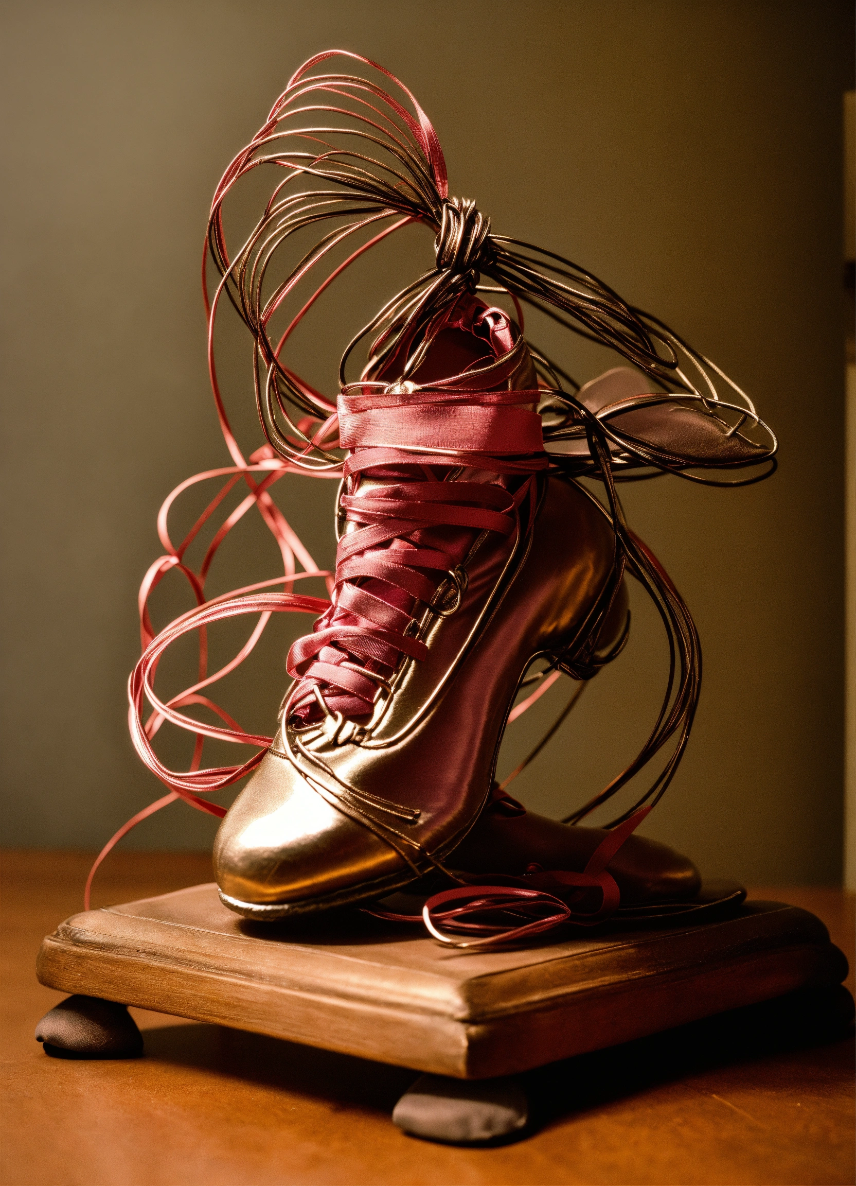 Lexica - Photo of a wire sculpture of a pair of ballet shoes, tied ...