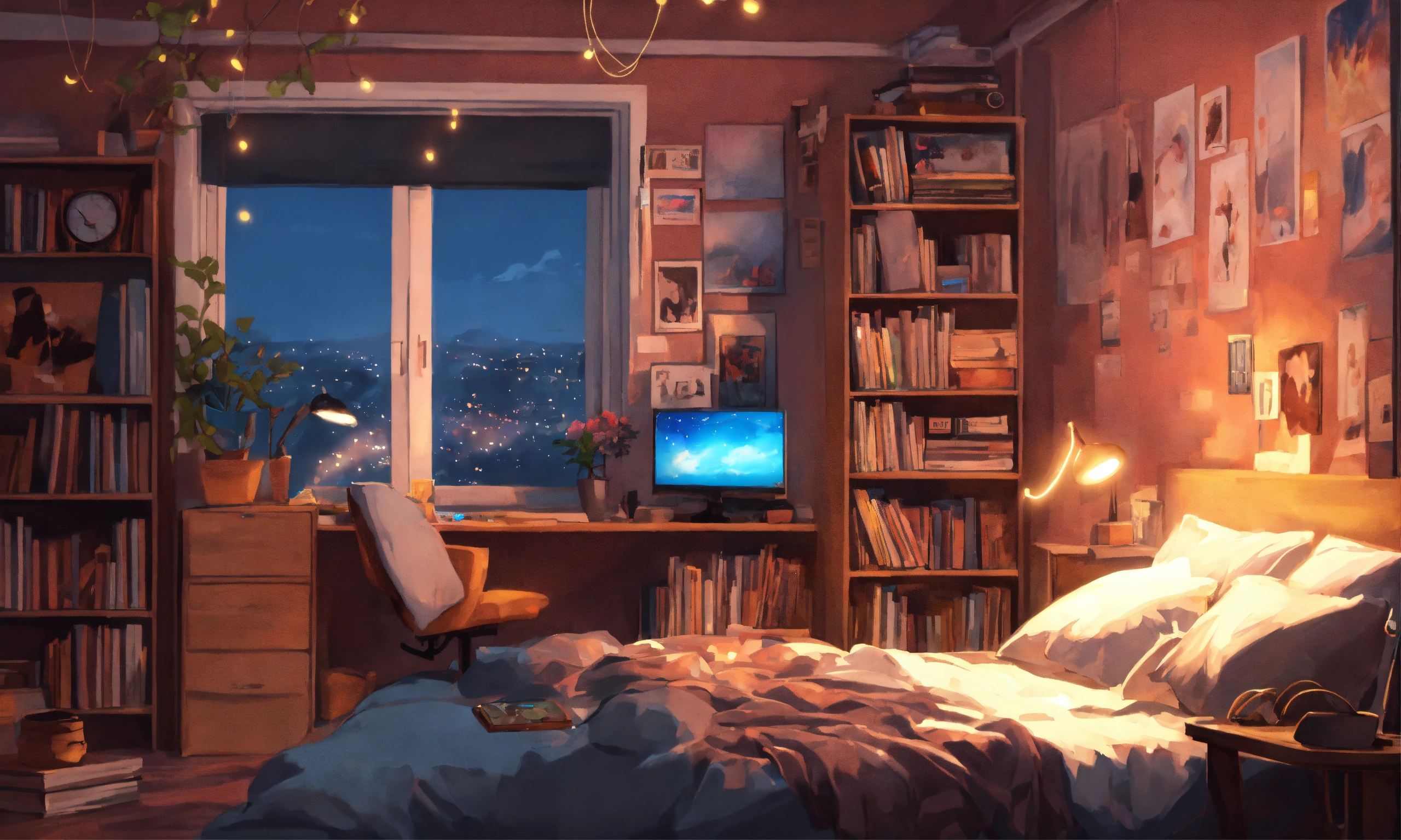 Lexica - Anime pretty girl listen music lofi in his room and learning ...
