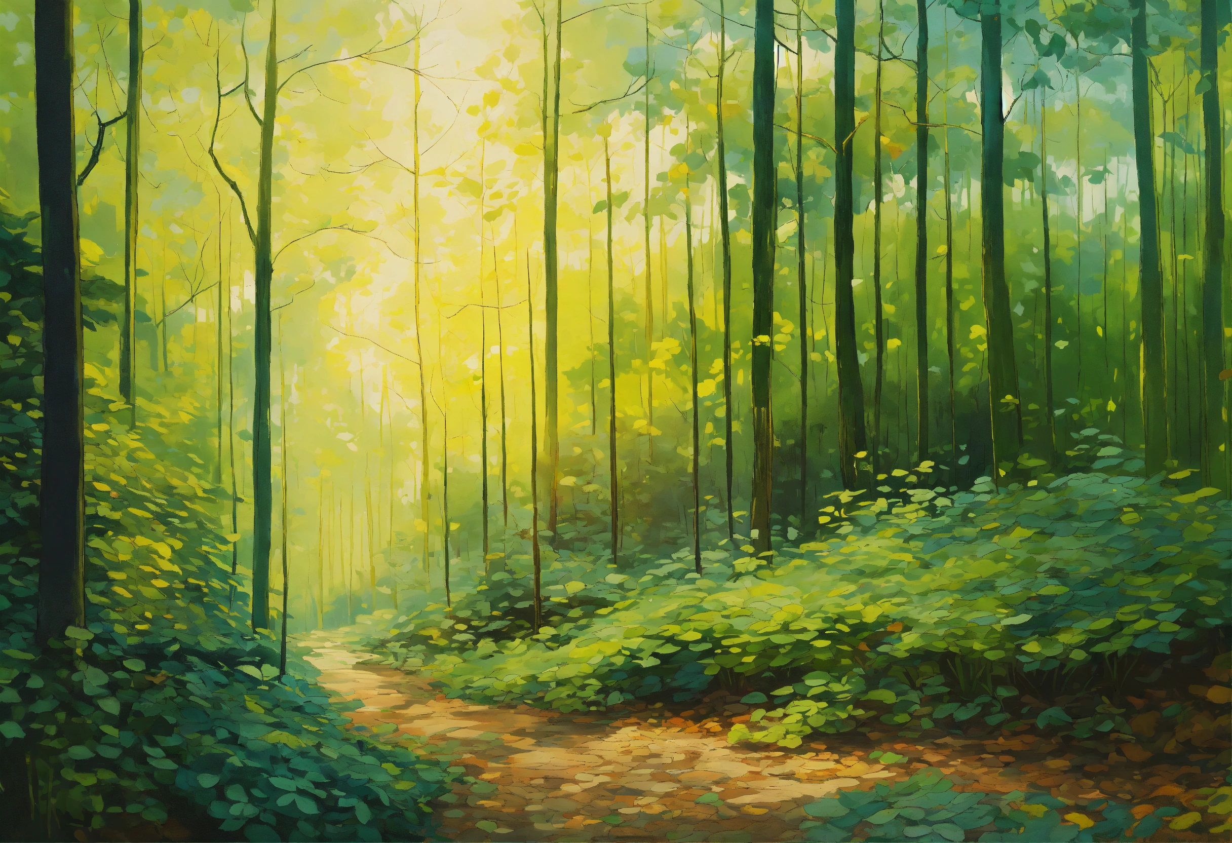 Lexica - A tranquil forest landscape with gentle rays of sunlight ...