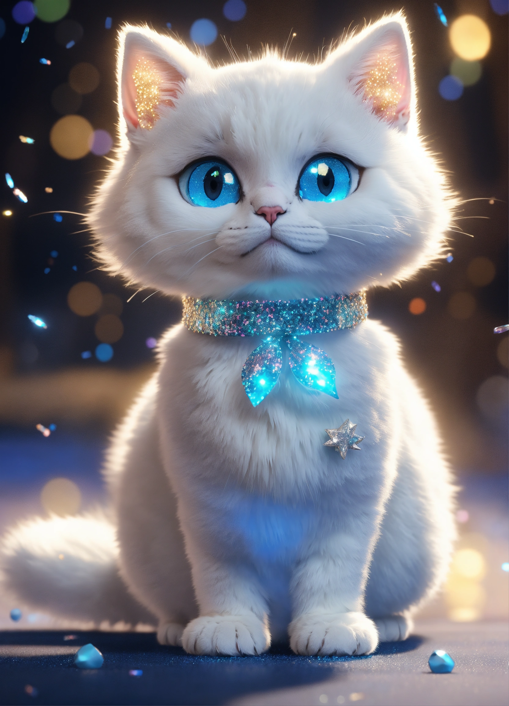 Lexica - Cartoon character a white cat with a silver coat and sparkling ...