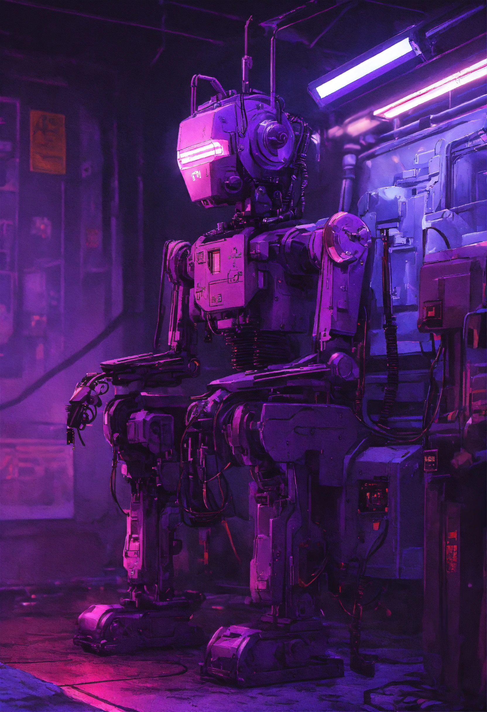 Lexica - Old stile, aesthetic, violet robot, cyberpunk, dark anime ...