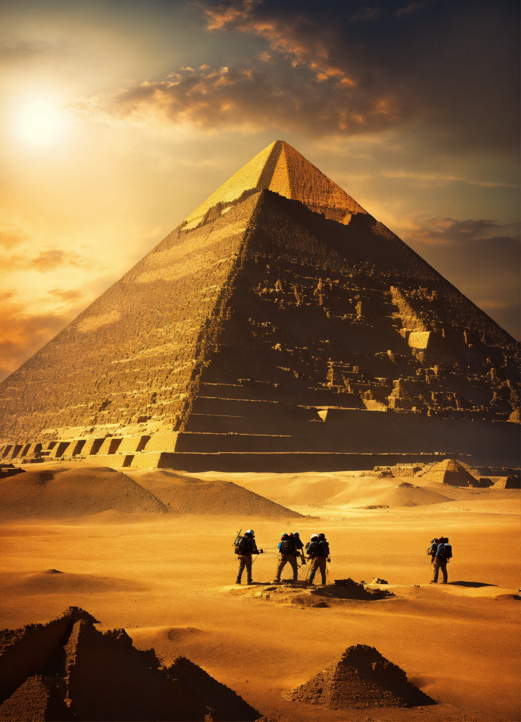 Lexica - Aliens building the great pyramid , historic paint