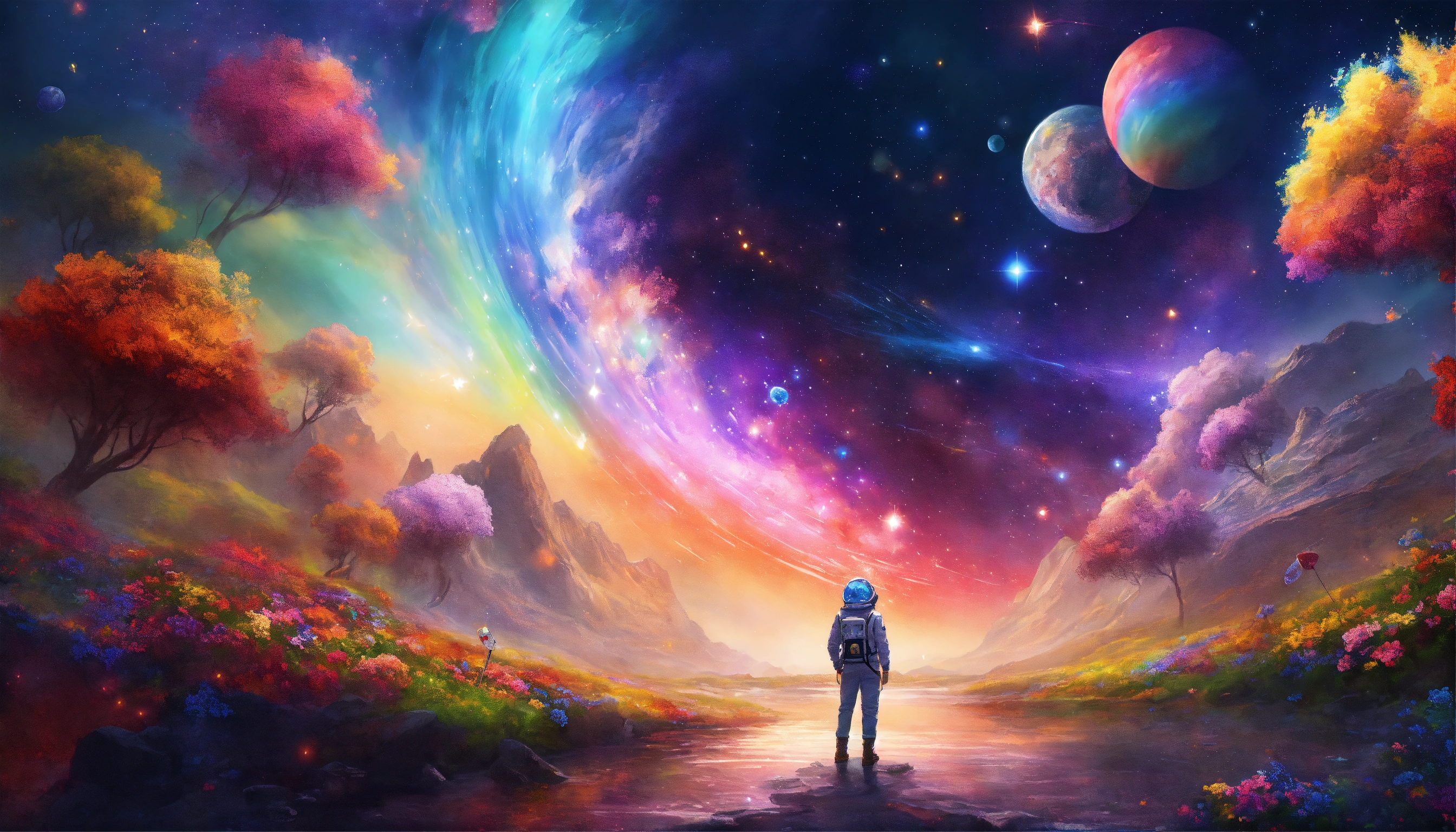 Lexica - Digital painting of a painter painting in space, meditation ...